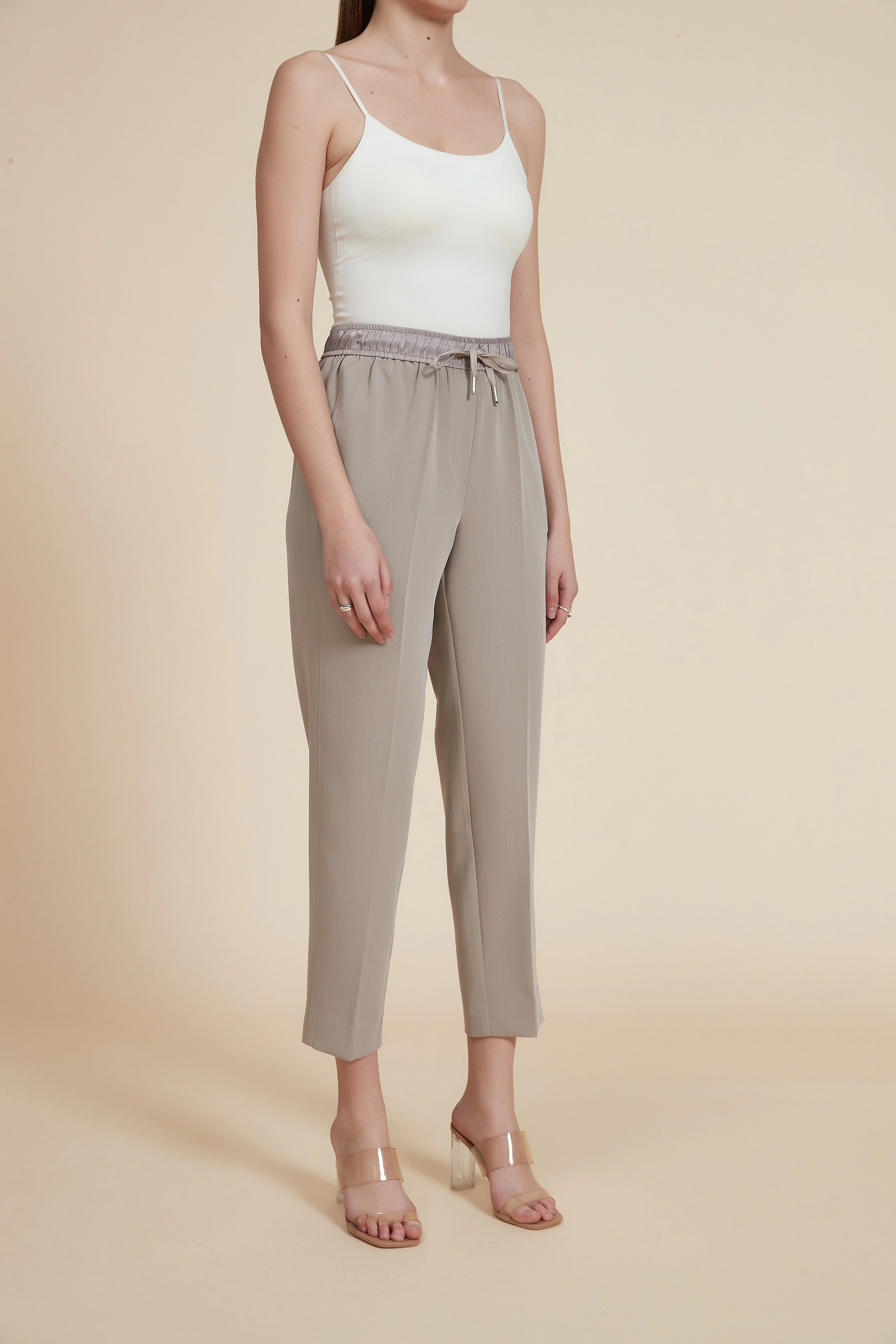 Solid Fabric Pants with Elastic Waist - Image 4