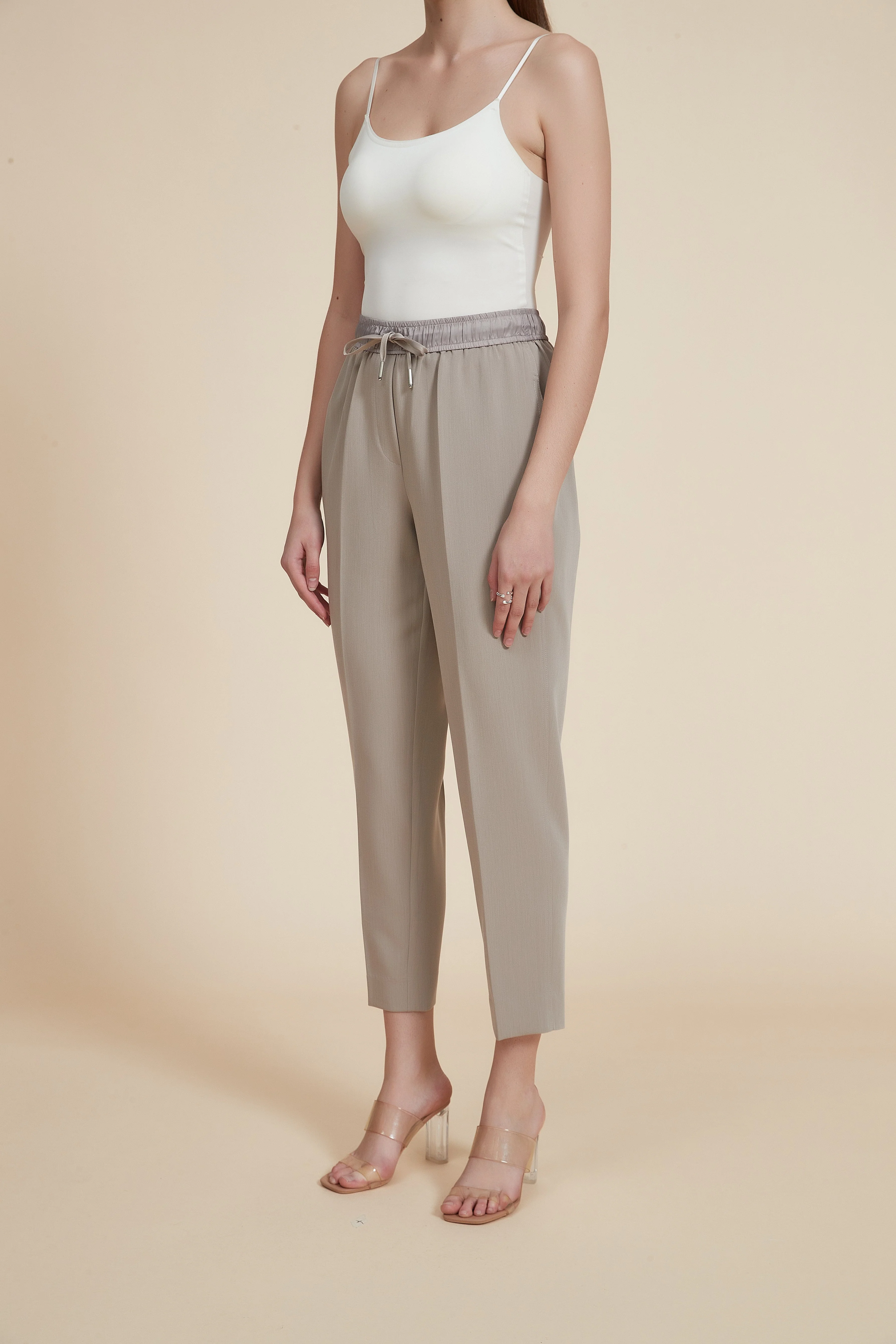Solid Fabric Pants with Elastic Waist - Image 5