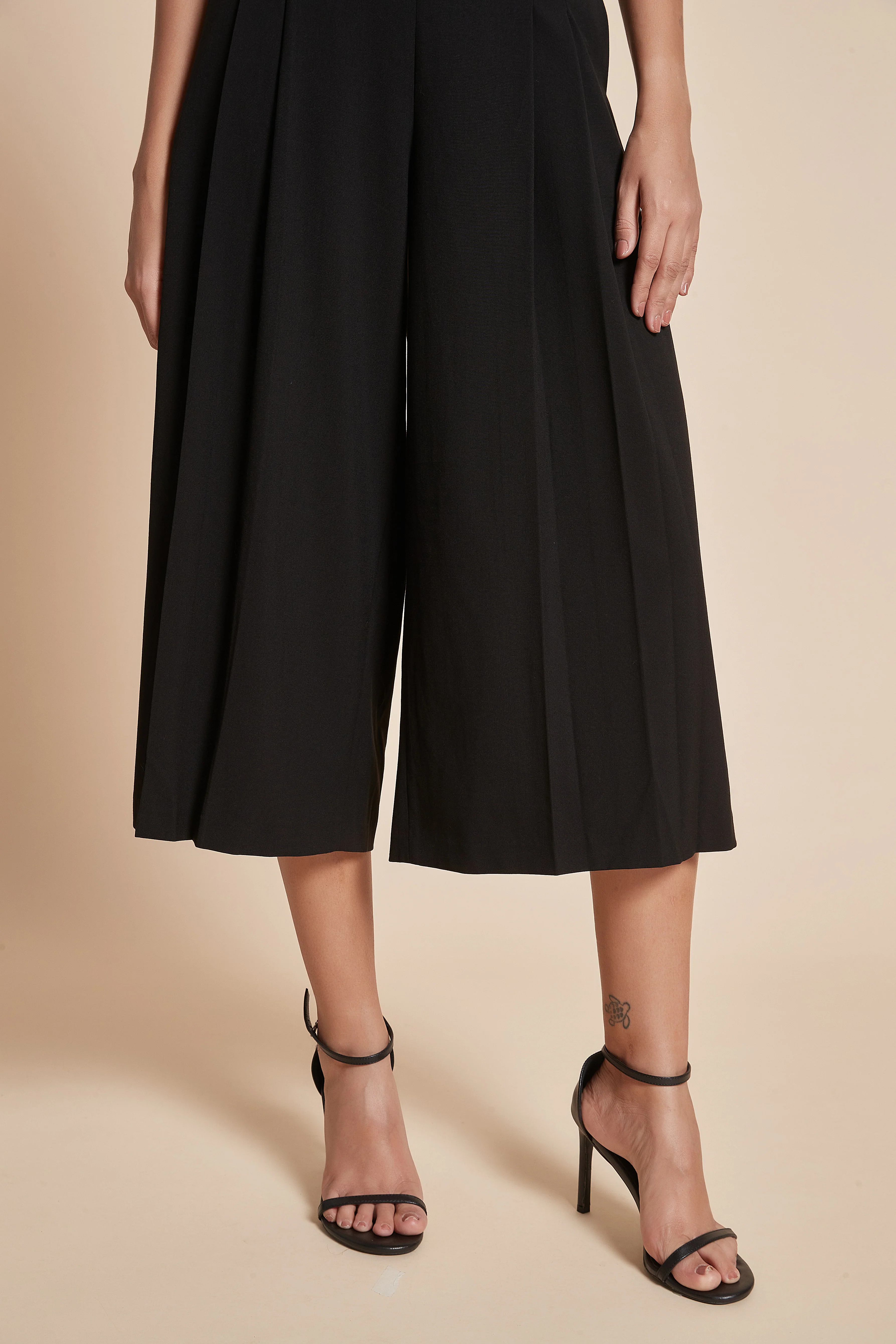 Wide Flared Midi Pants with Ruffles