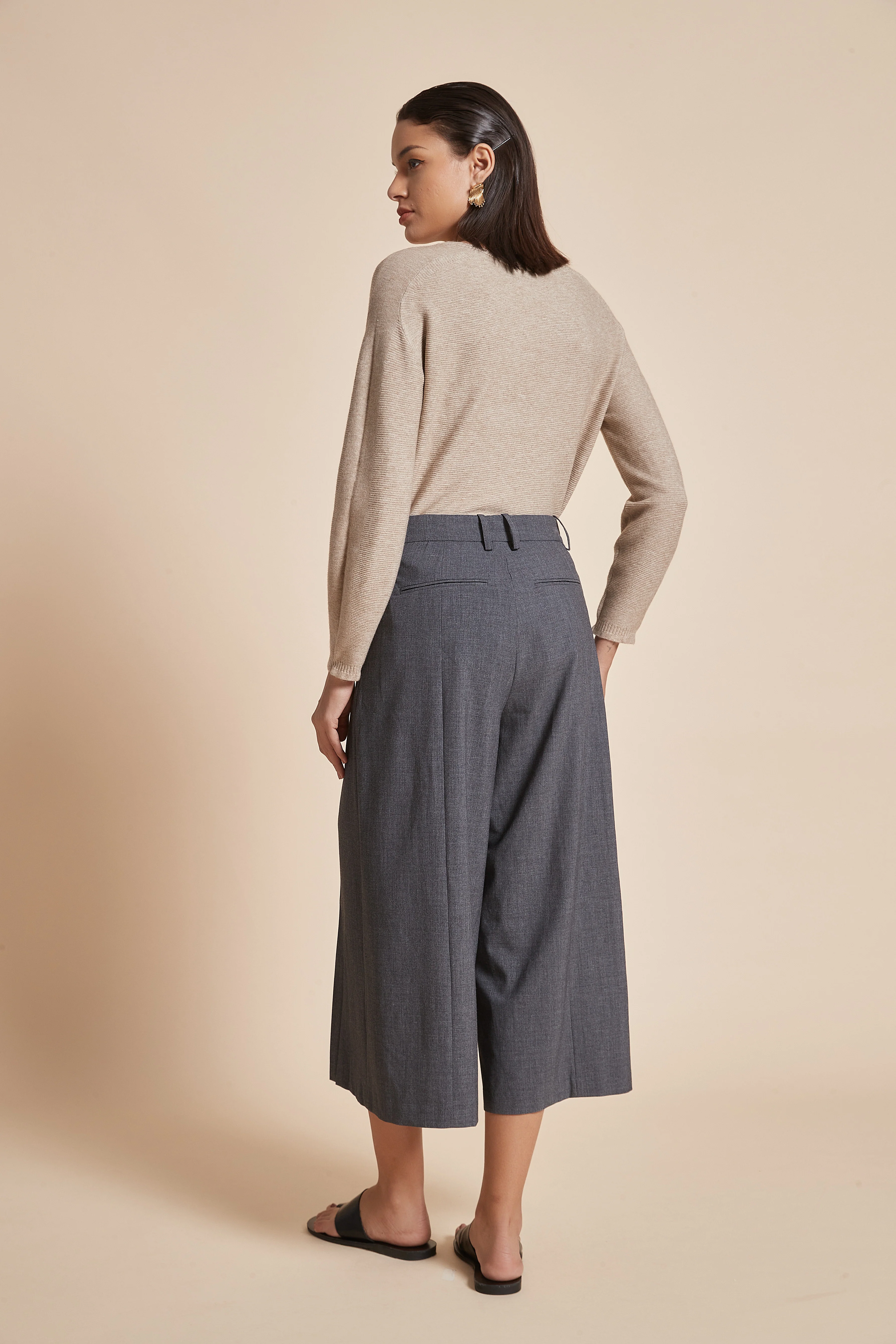 Wide Flared Midi Pants with Ruffles - Image 11