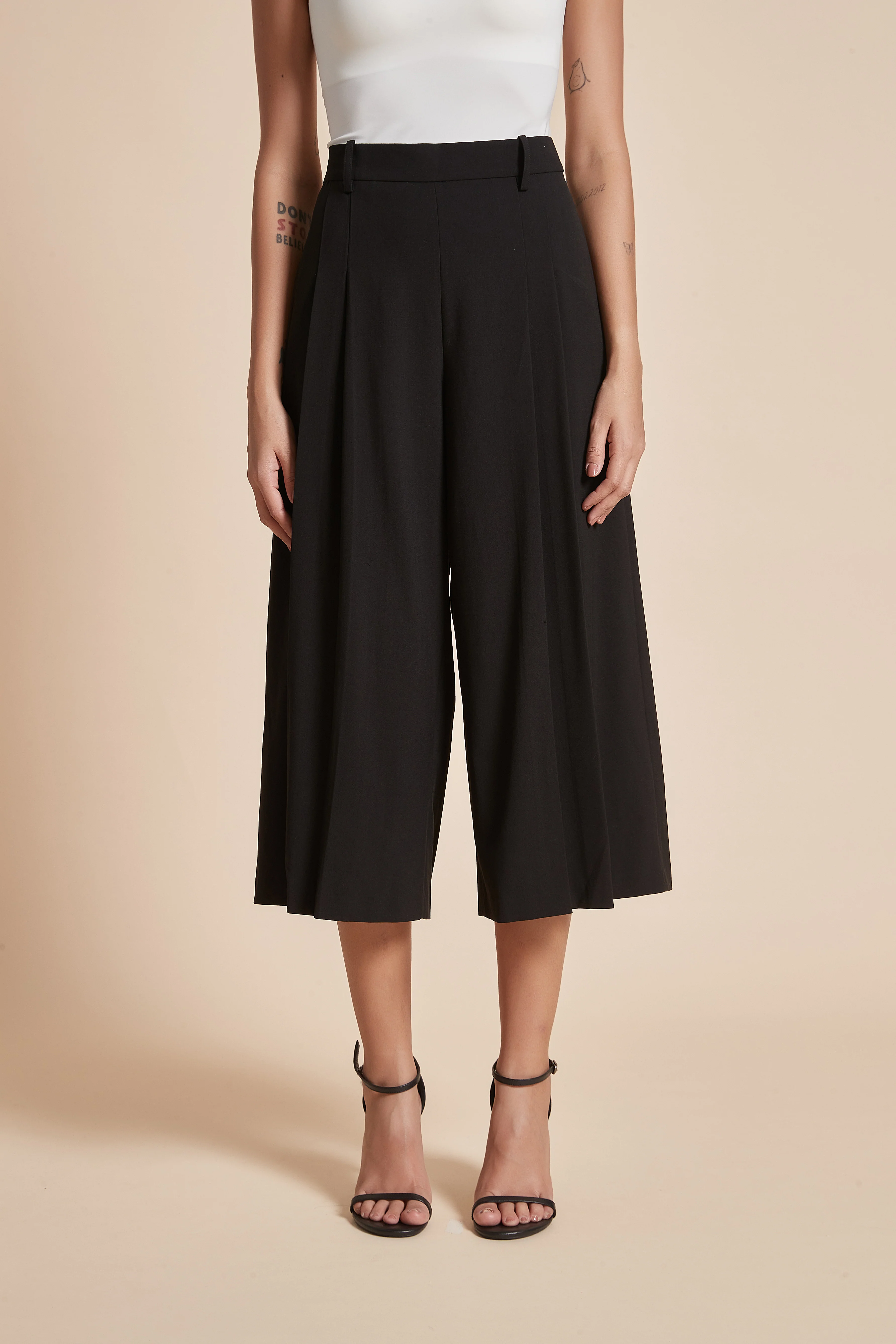Wide Flared Midi Pants with Ruffles - Image 2