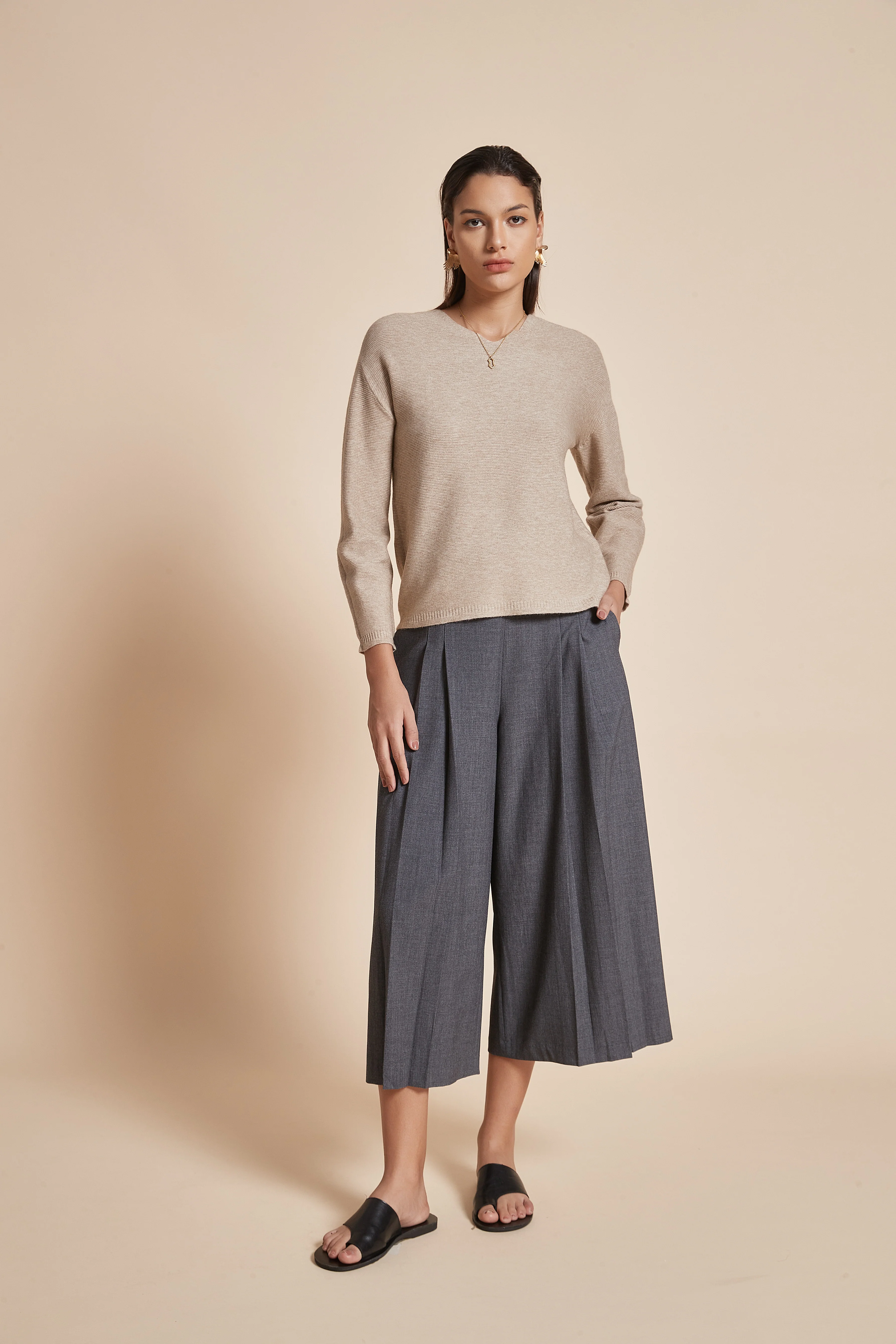 Wide Flared Midi Pants with Ruffles - Image 7