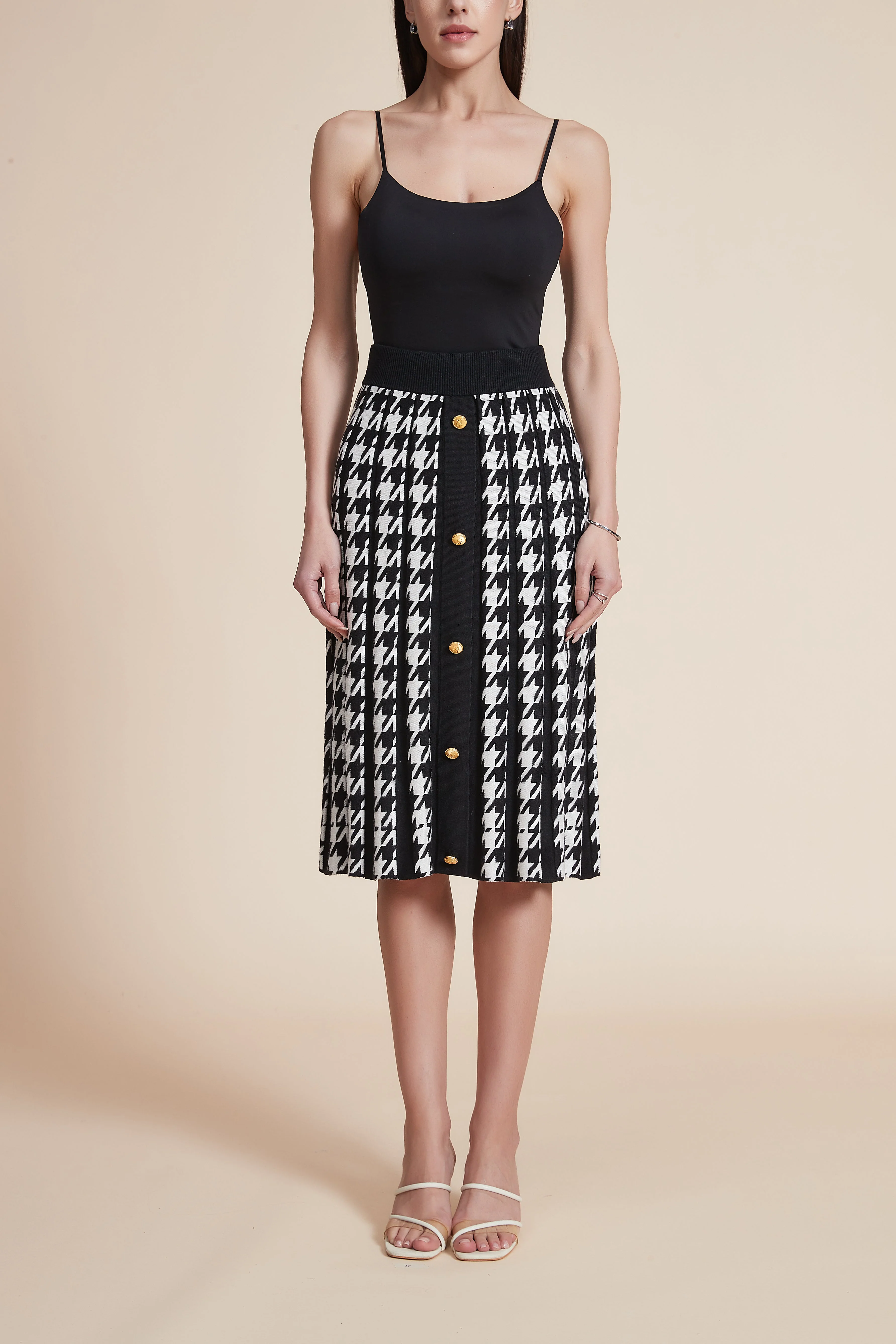 Knee-Length Pleated Skirt with Front Buttons - Image 2