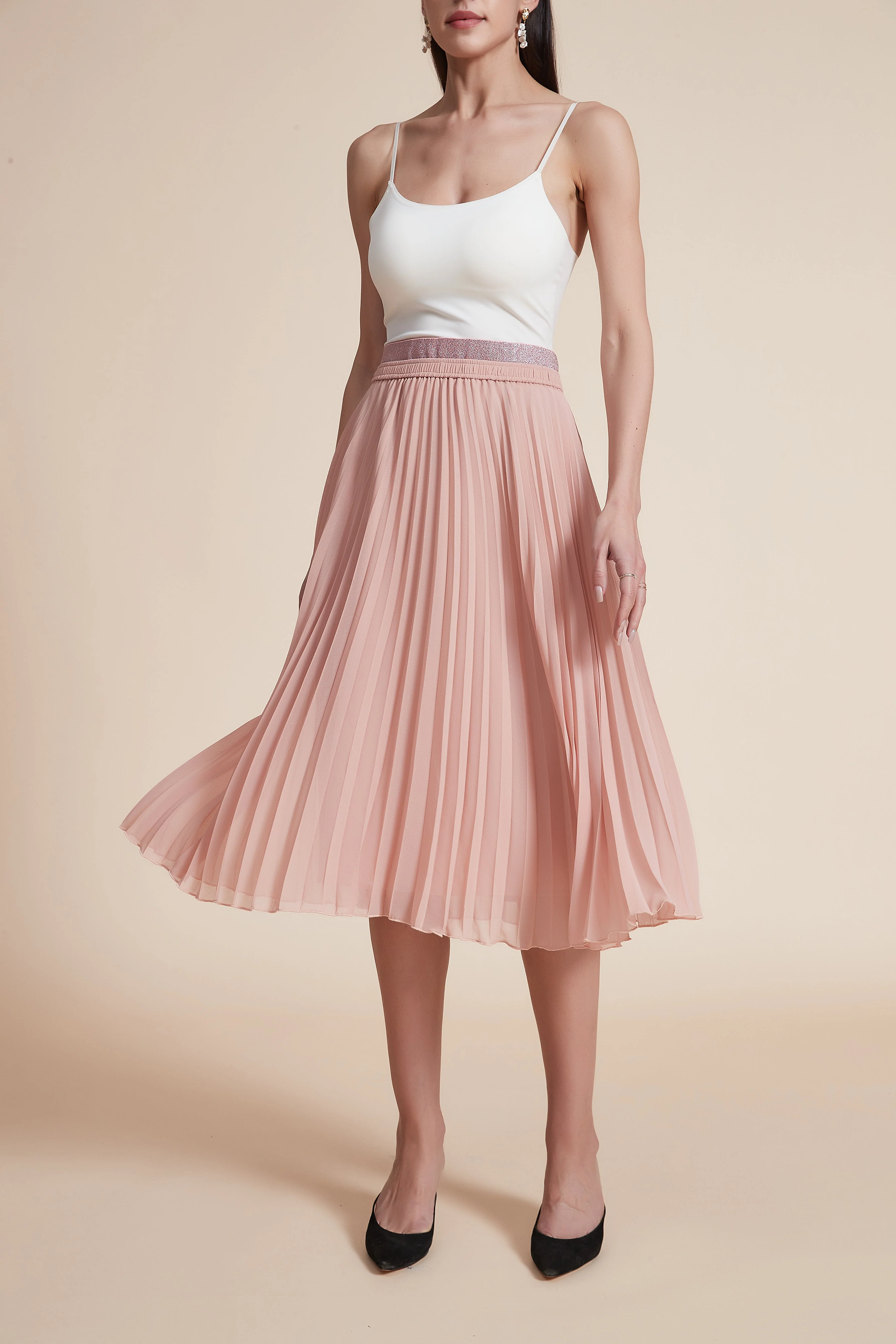 High-Waisted Pleated Knee-Length Skirt - Image 4