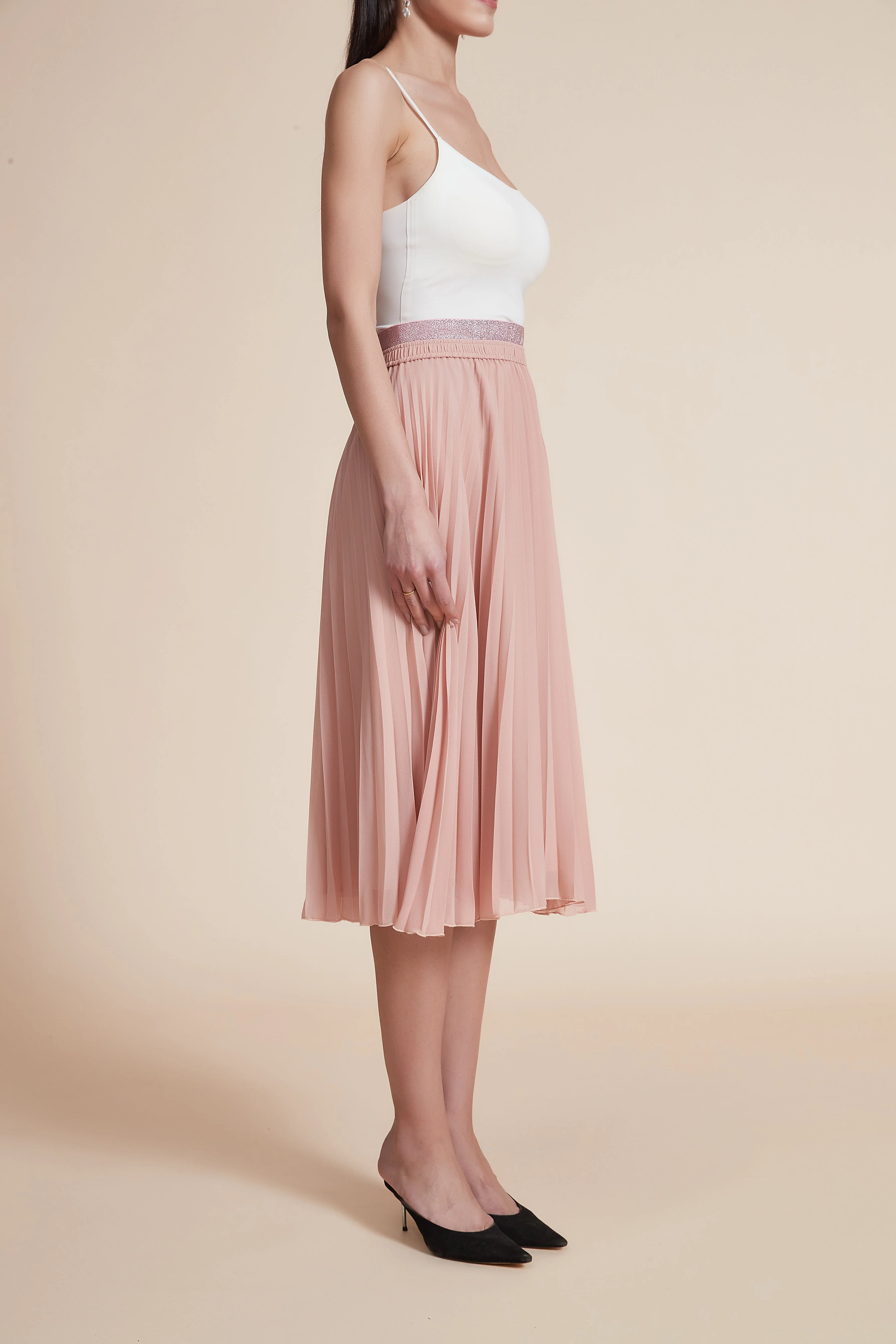 High-Waisted Pleated Knee-Length Skirt - Image 5
