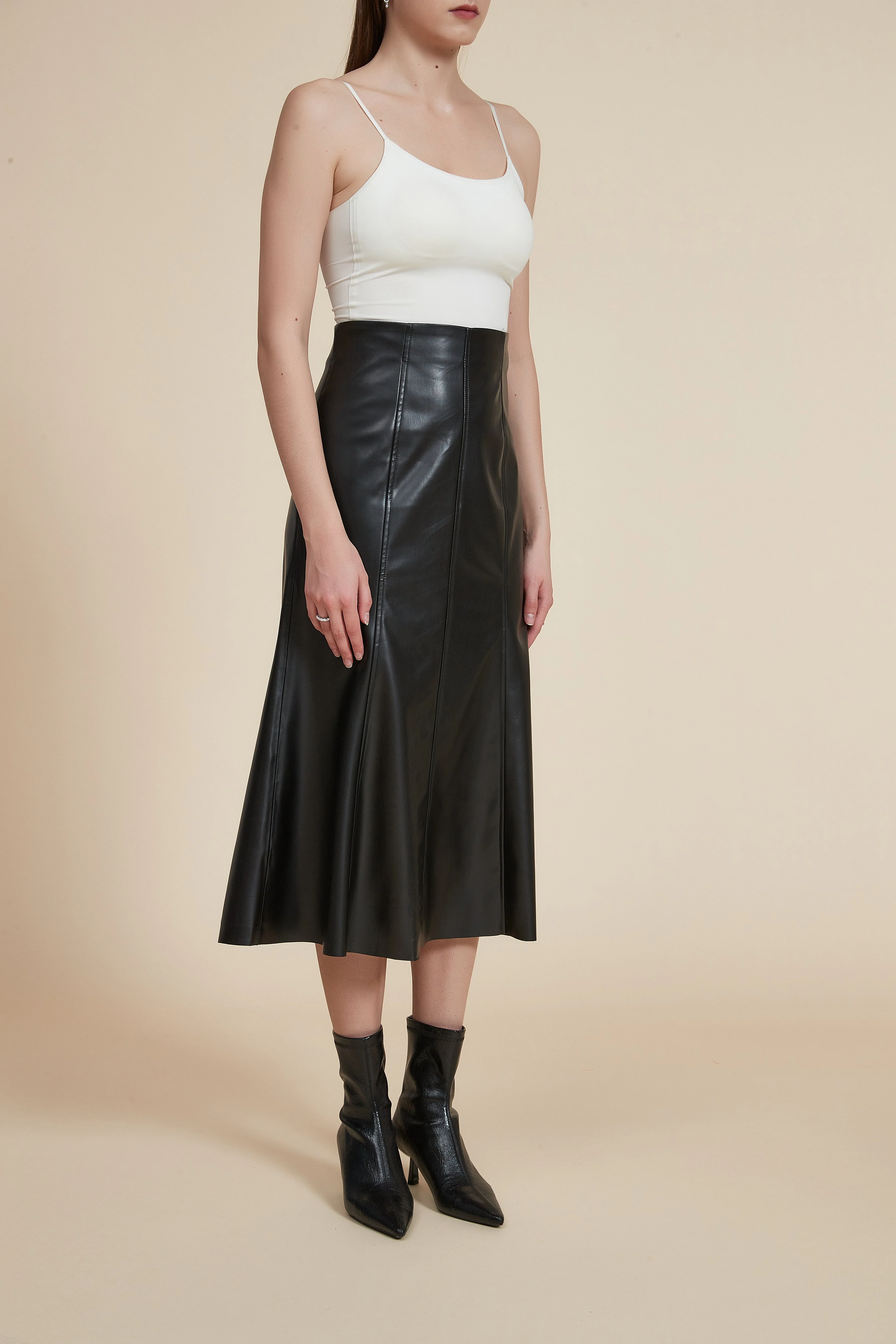 Shiny Faux Leather Midi Skirt - Image 5