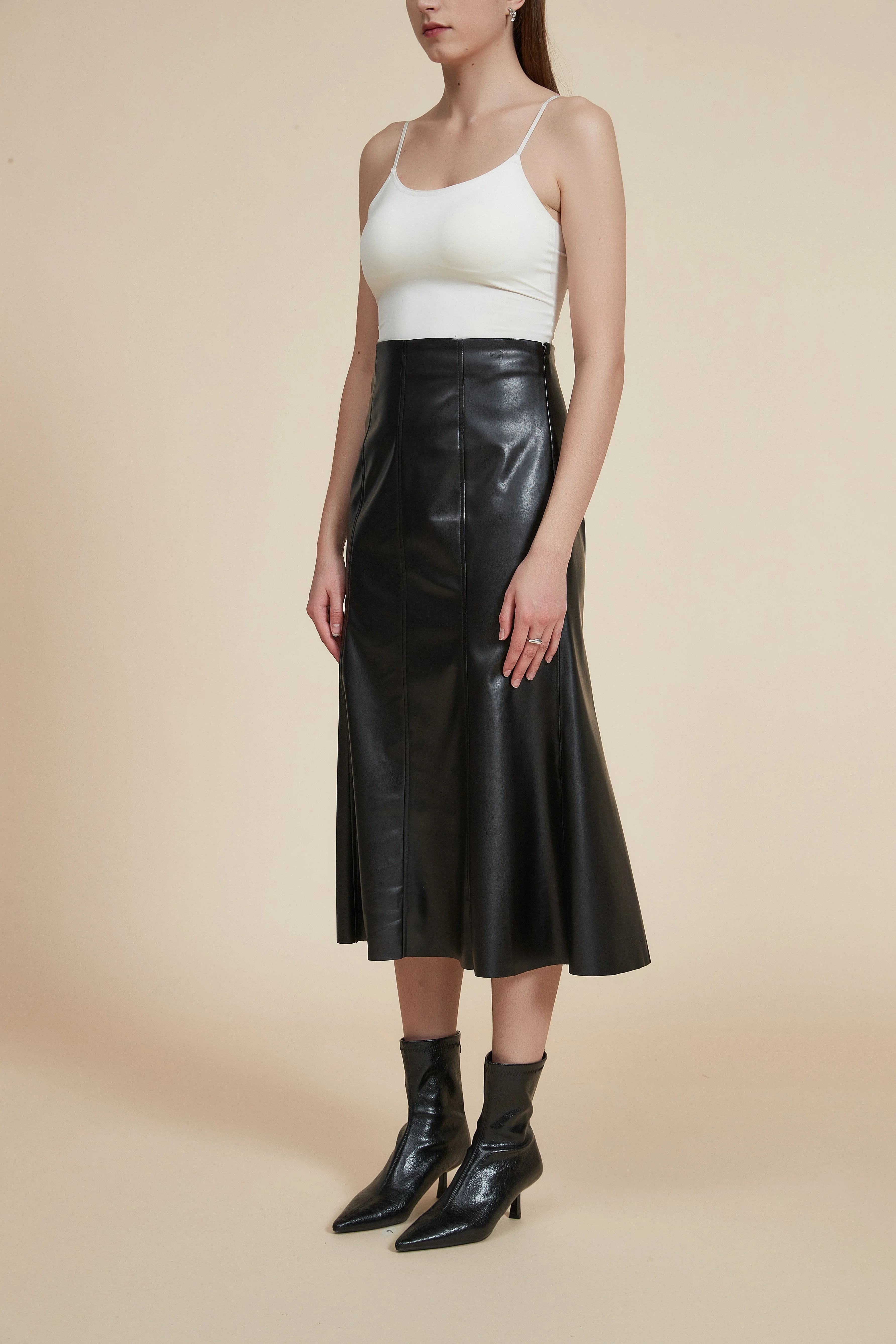 Shiny Faux Leather Midi Skirt - Image 6