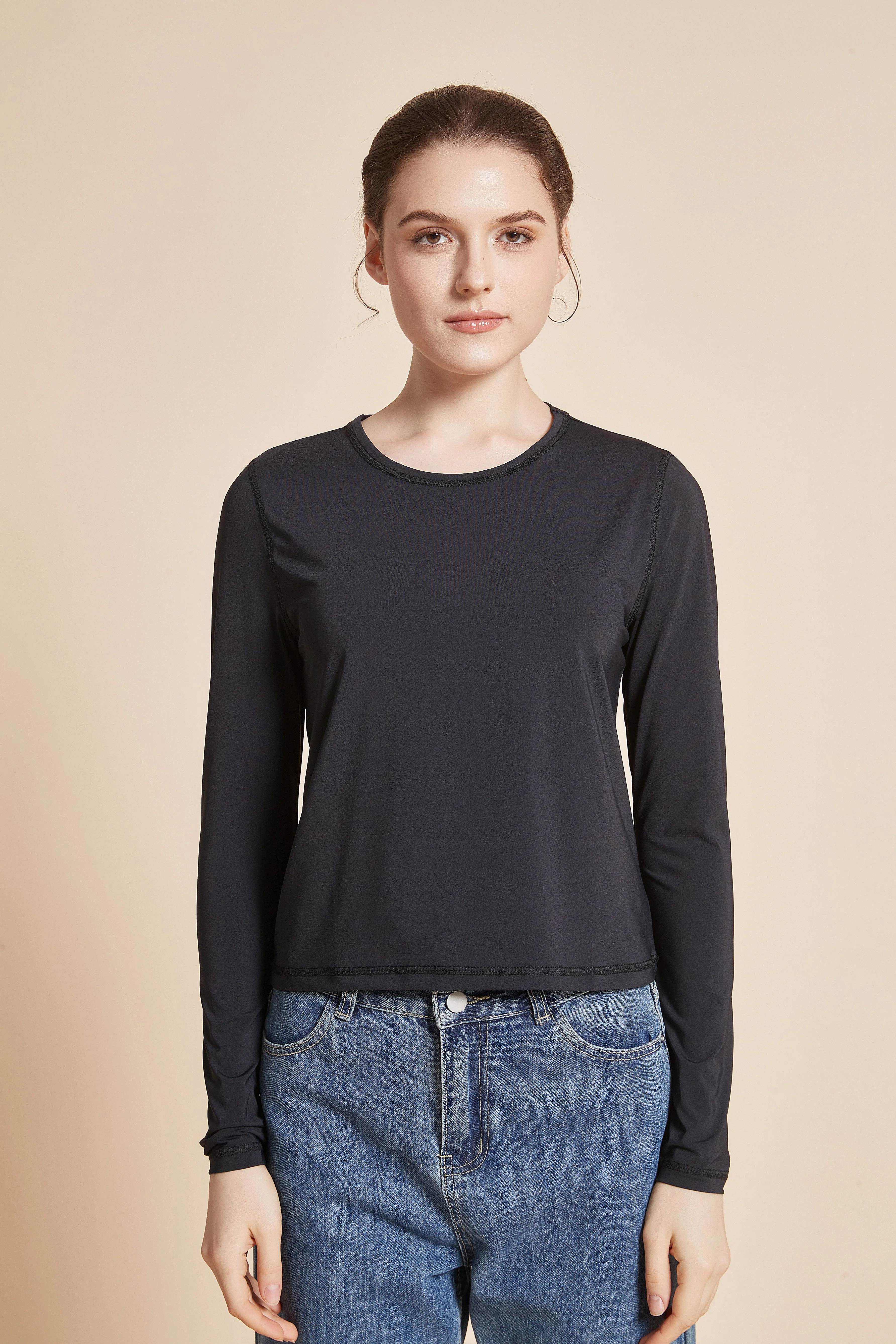 Women'S Plain Long Sleeve Round Neck T-Shirt - Image 10