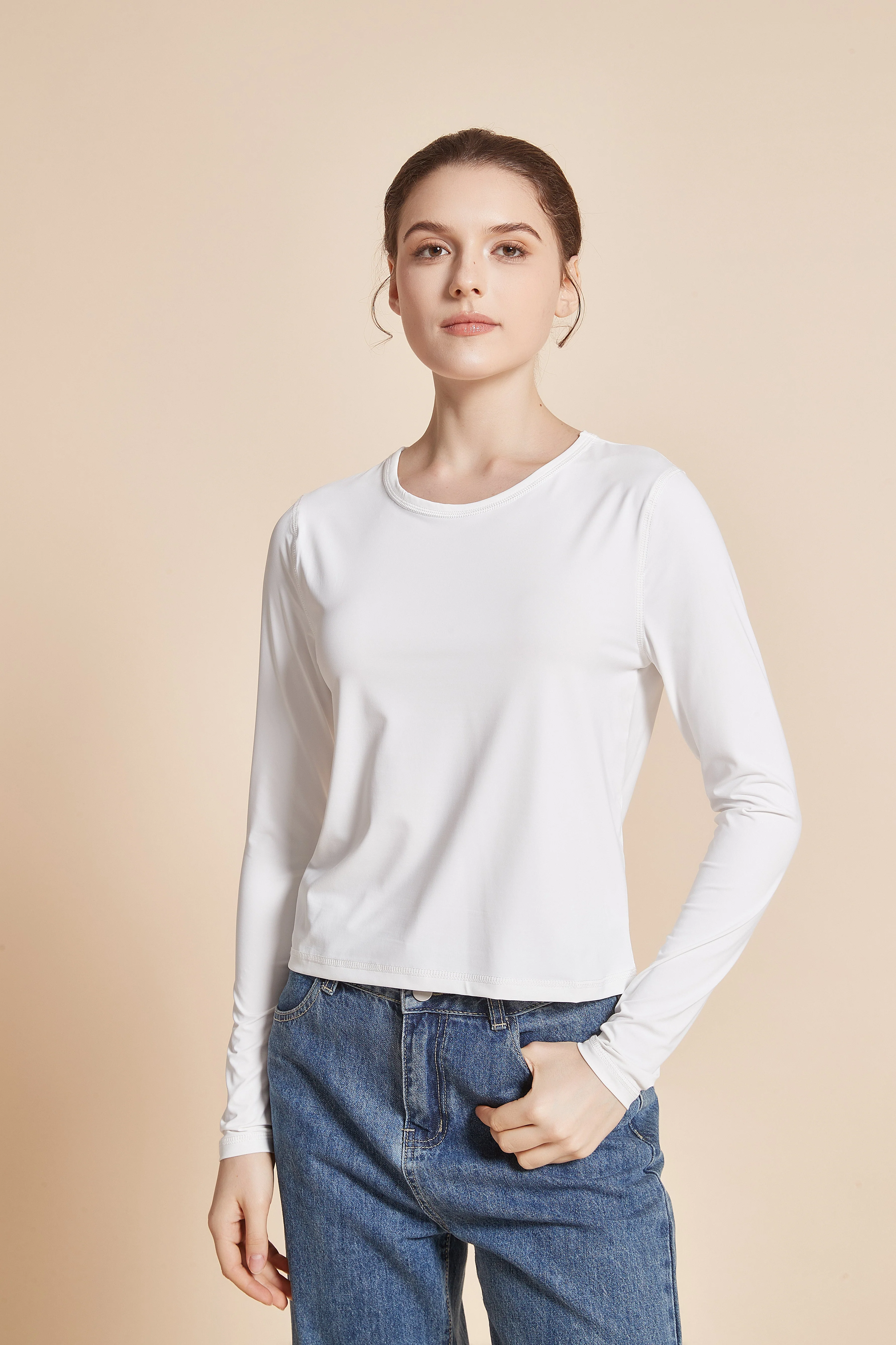 Women'S Plain Long Sleeve Round Neck T-Shirt - Image 16