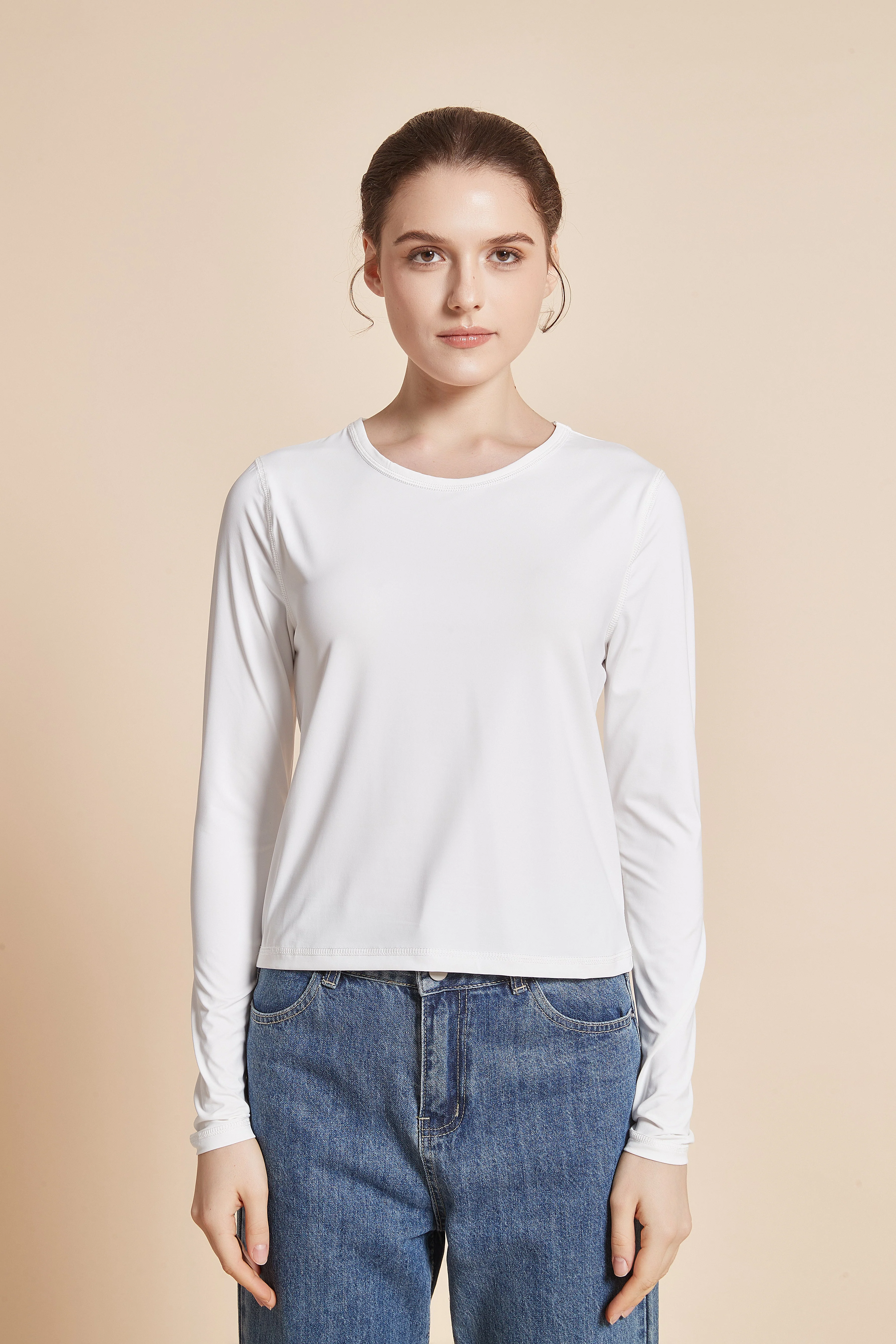 Women'S Plain Long Sleeve Round Neck T-Shirt - Image 17
