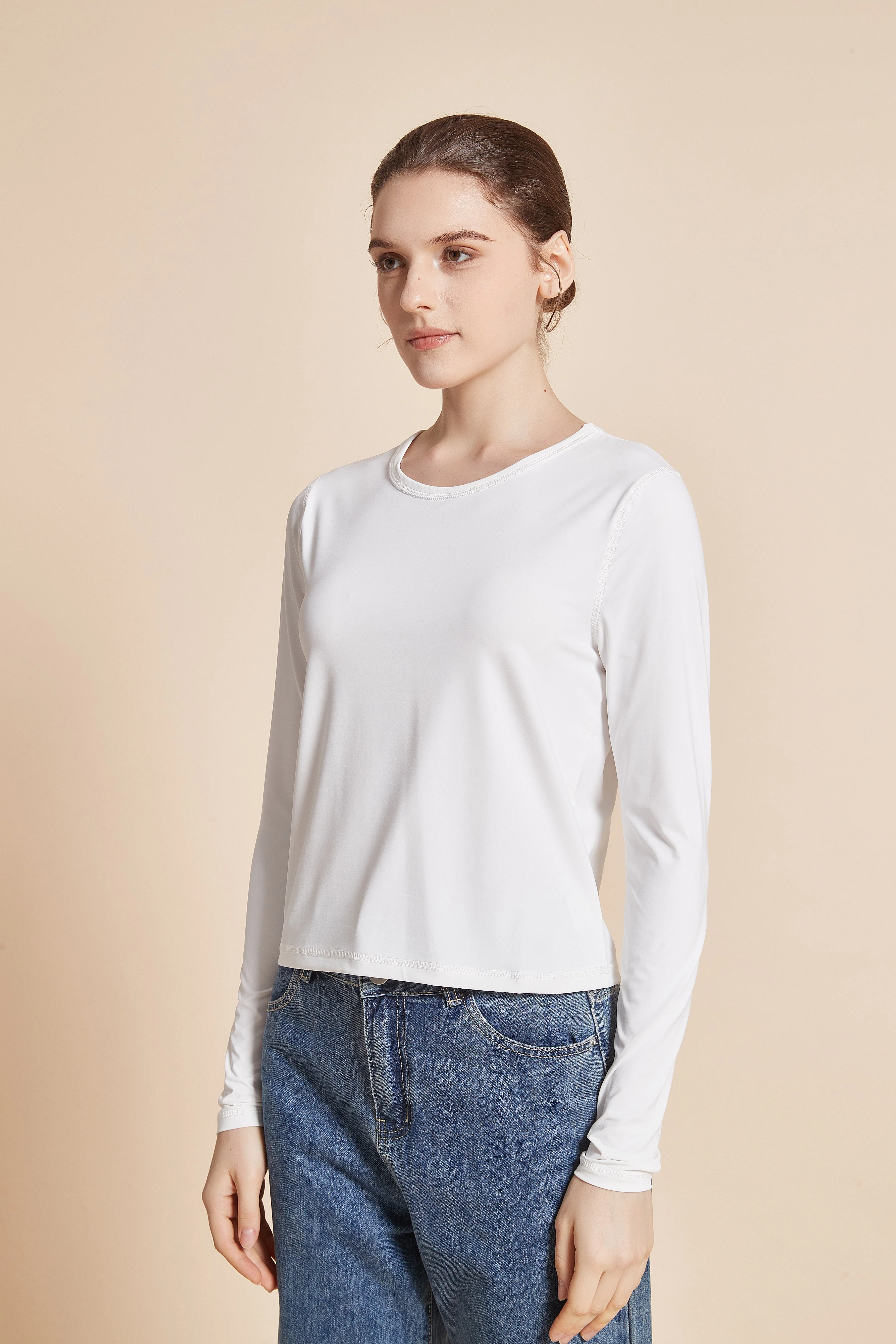 Women'S Plain Long Sleeve Round Neck T-Shirt - Image 18