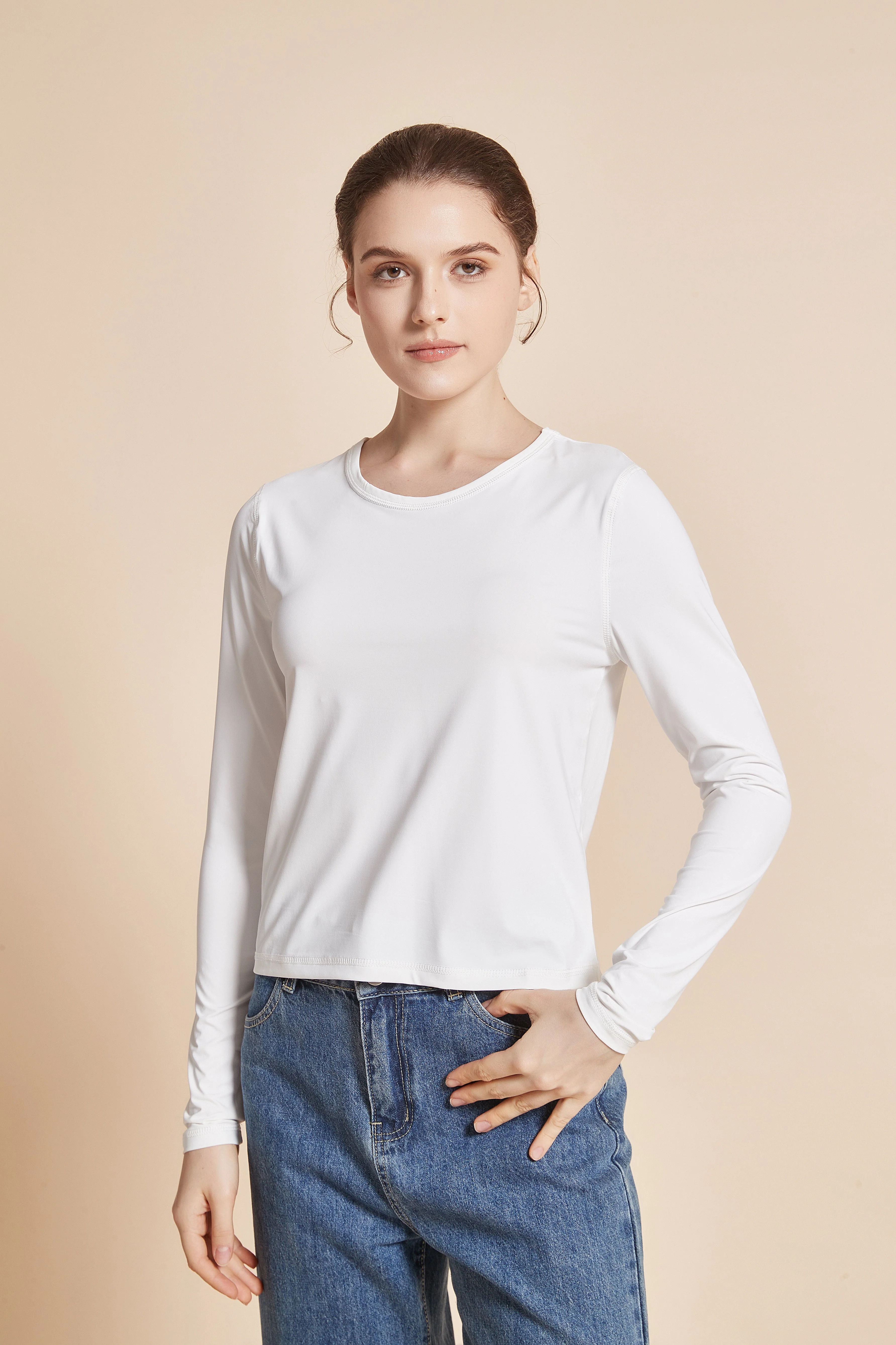 Women'S Plain Long Sleeve Round Neck T-Shirt - Image 20