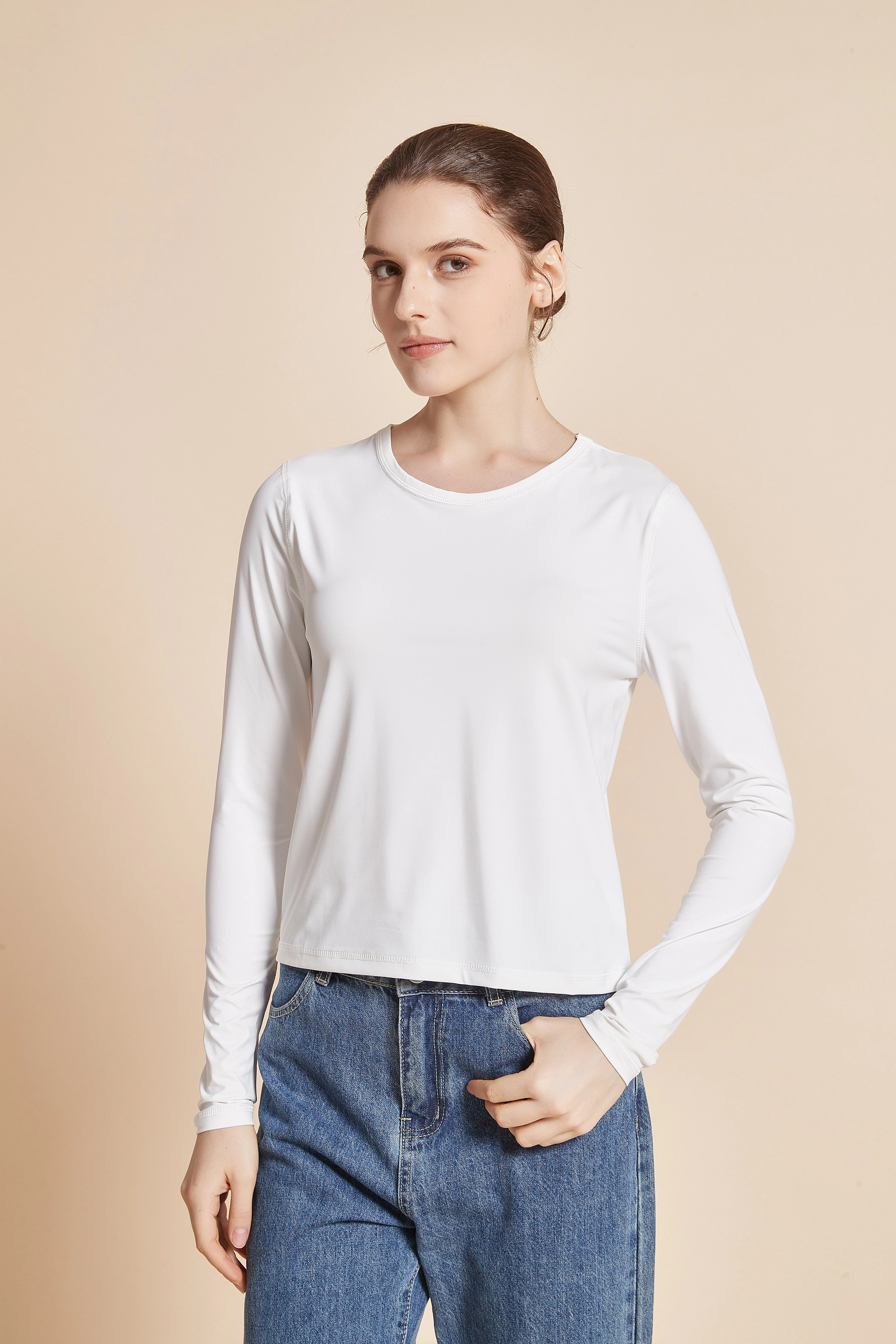 Women'S Plain Long Sleeve Round Neck T-Shirt - Image 21