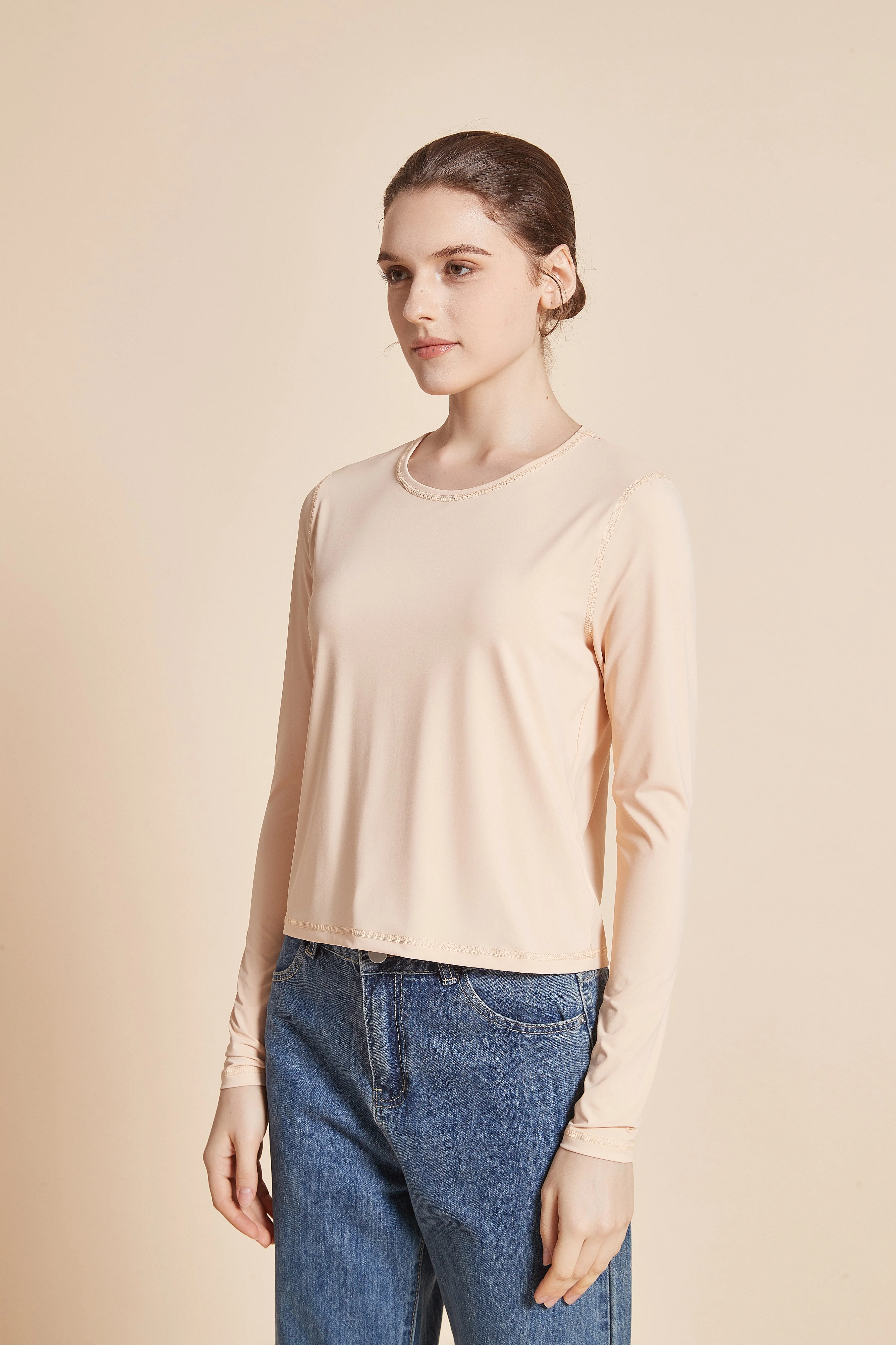 Women'S Plain Long Sleeve Round Neck T-Shirt - Image 3