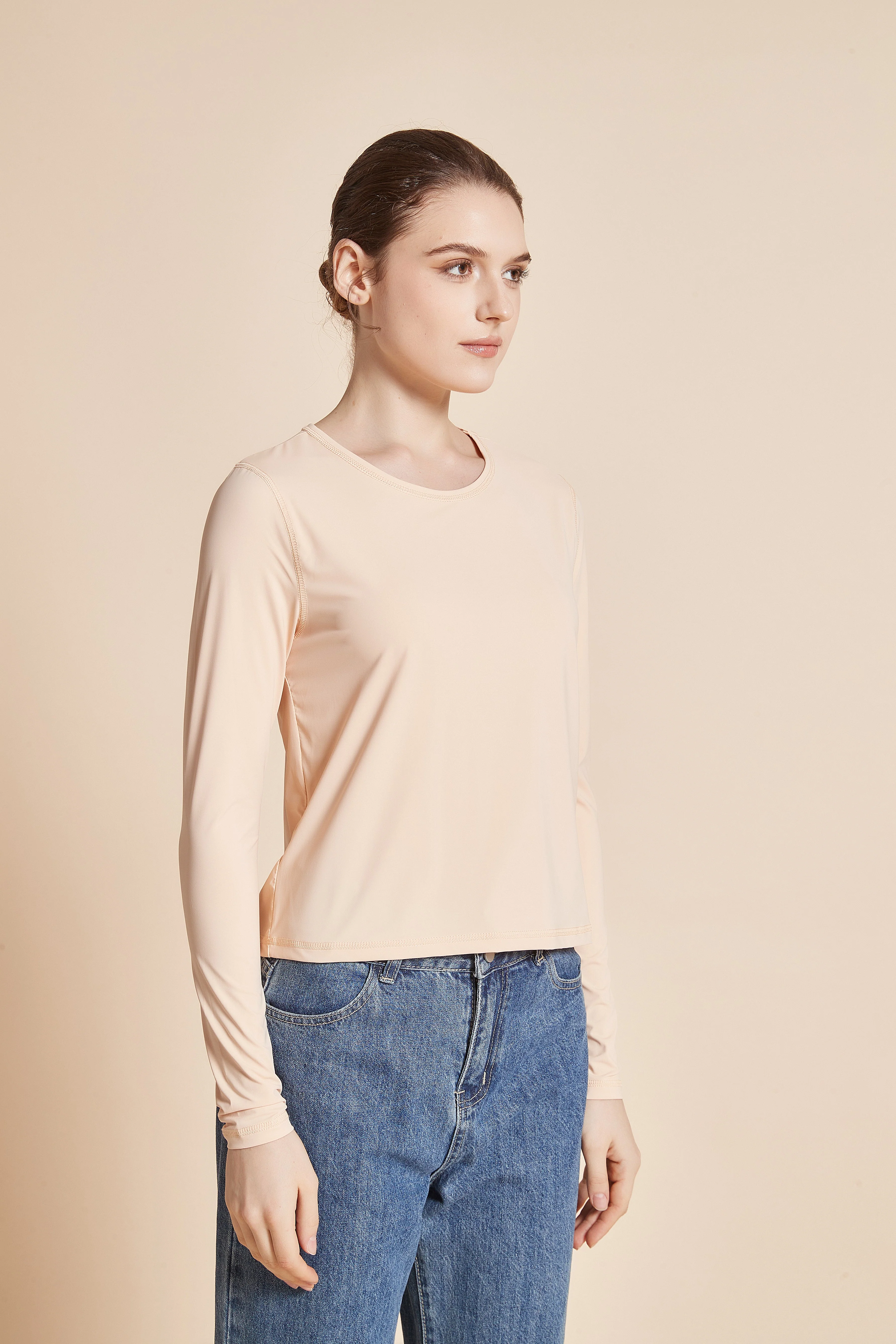 Women'S Plain Long Sleeve Round Neck T-Shirt - Image 4