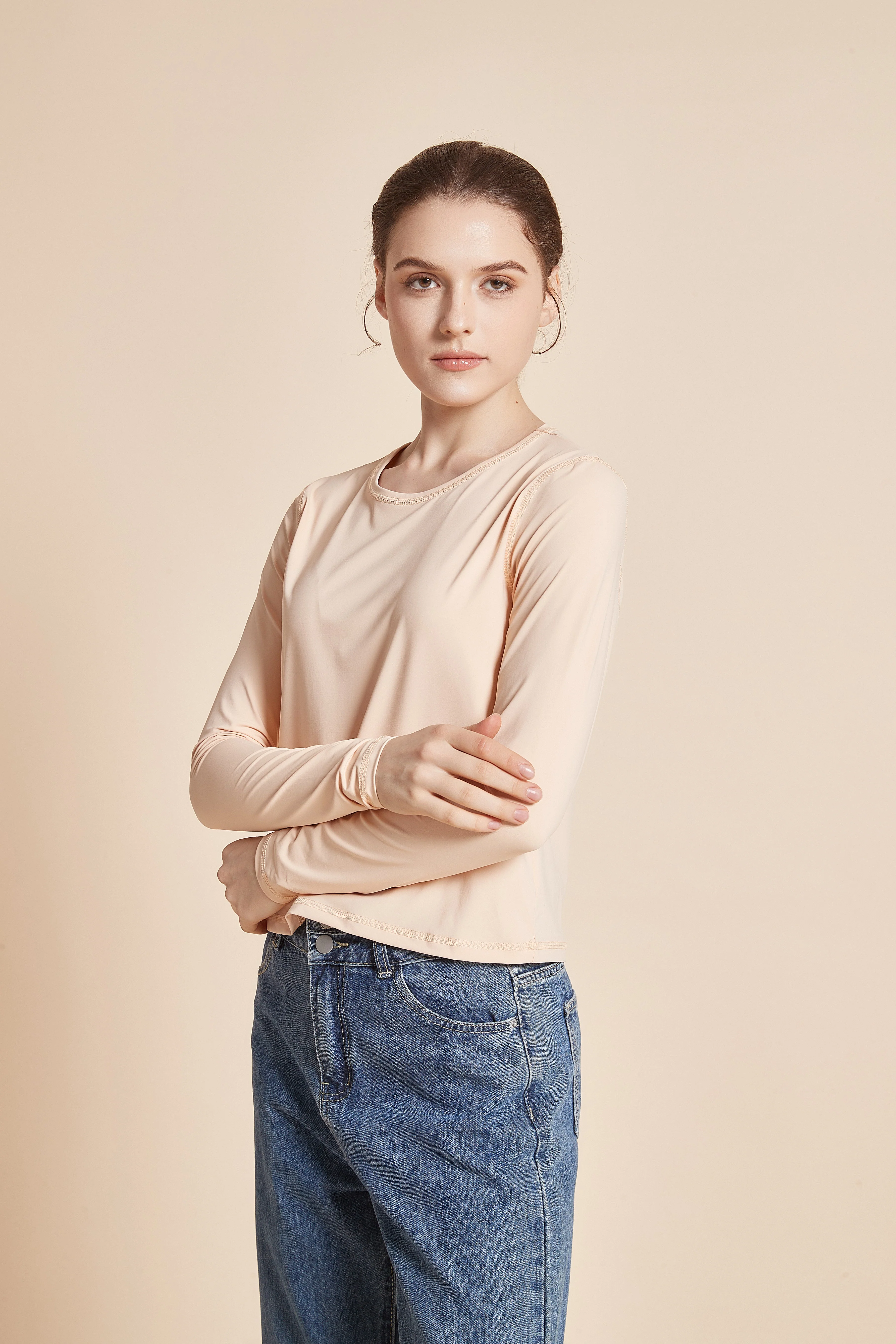 Women'S Plain Long Sleeve Round Neck T-Shirt - Image 5