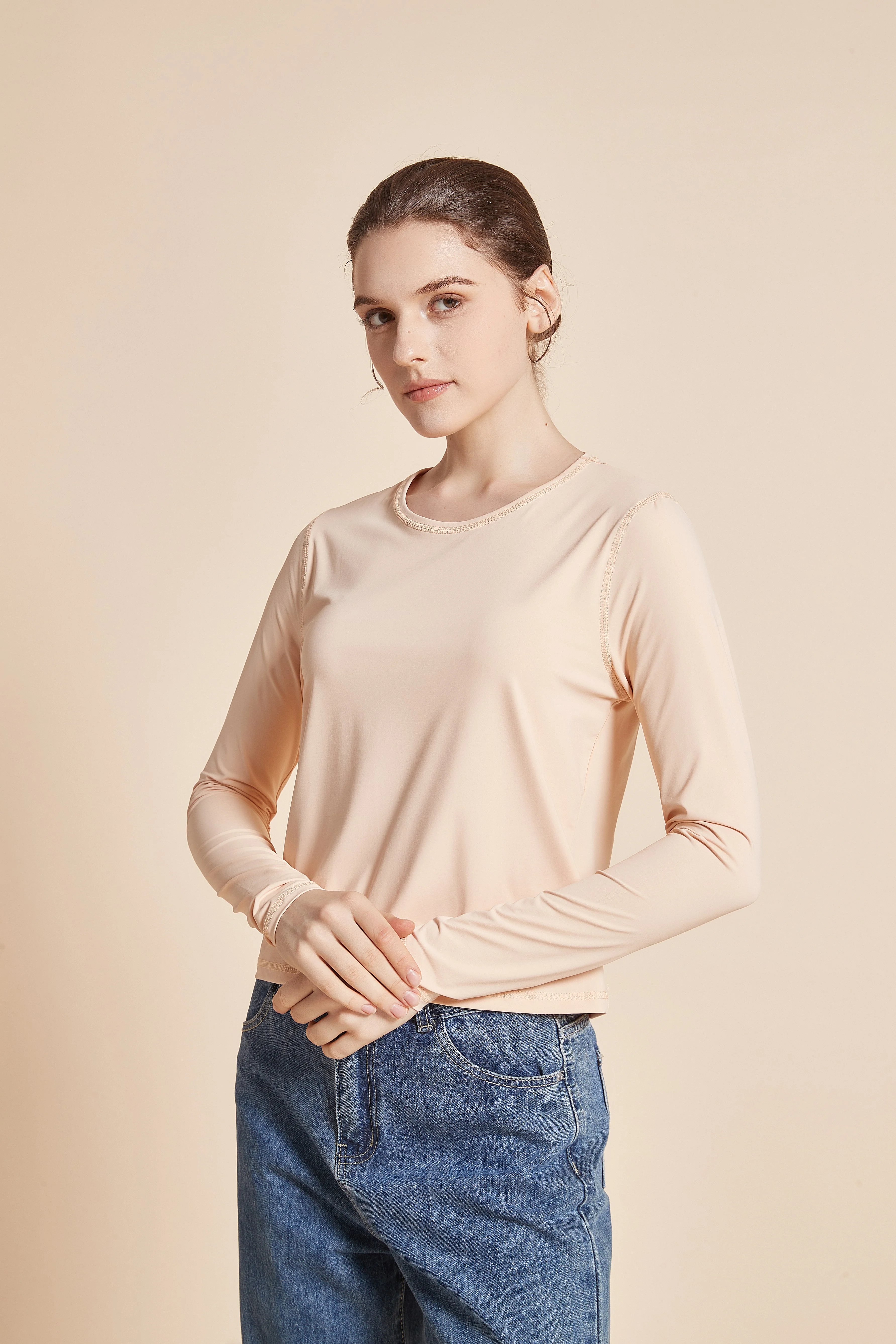 Women'S Plain Long Sleeve Round Neck T-Shirt - Image 6