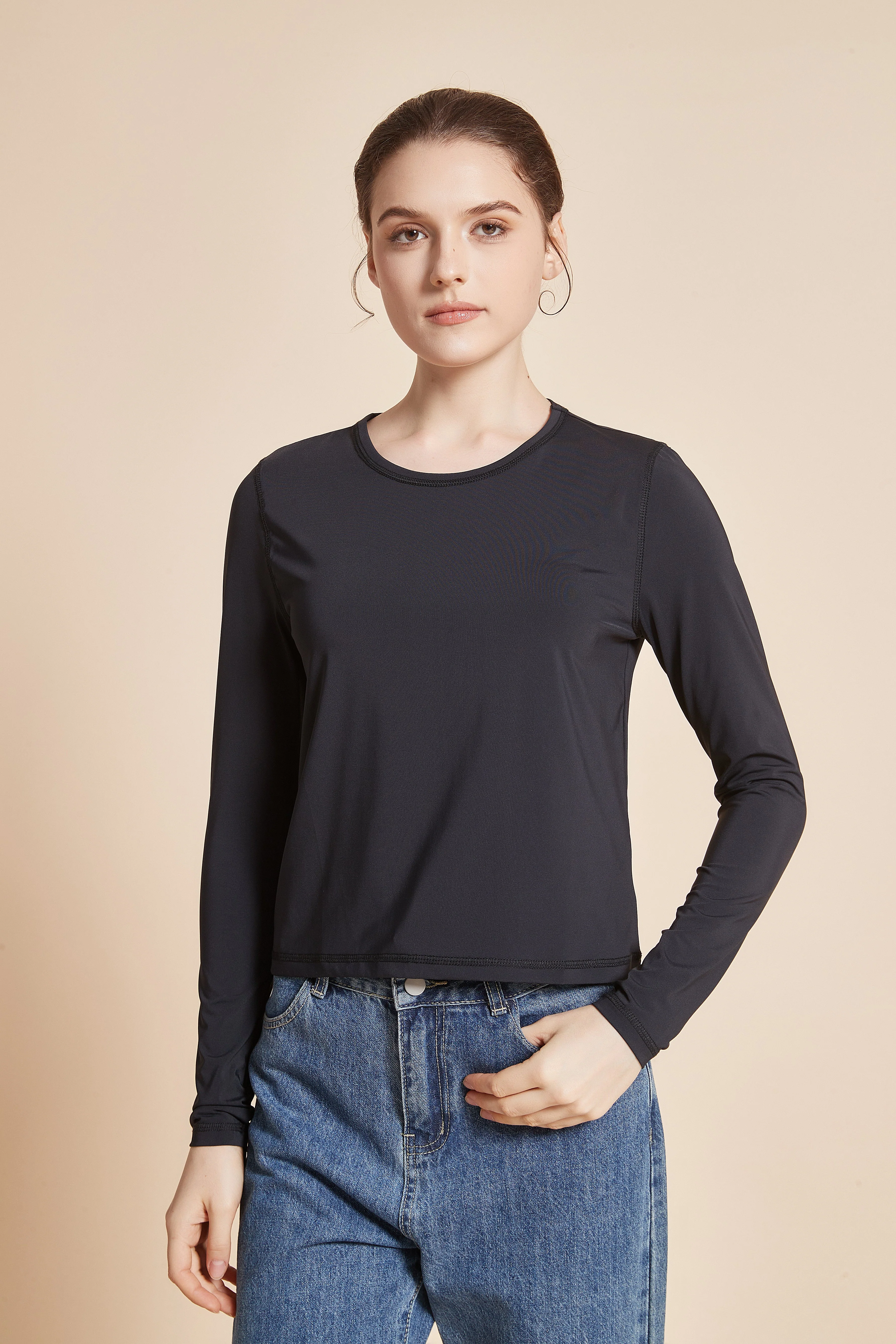 Women'S Plain Long Sleeve Round Neck T-Shirt - Image 9