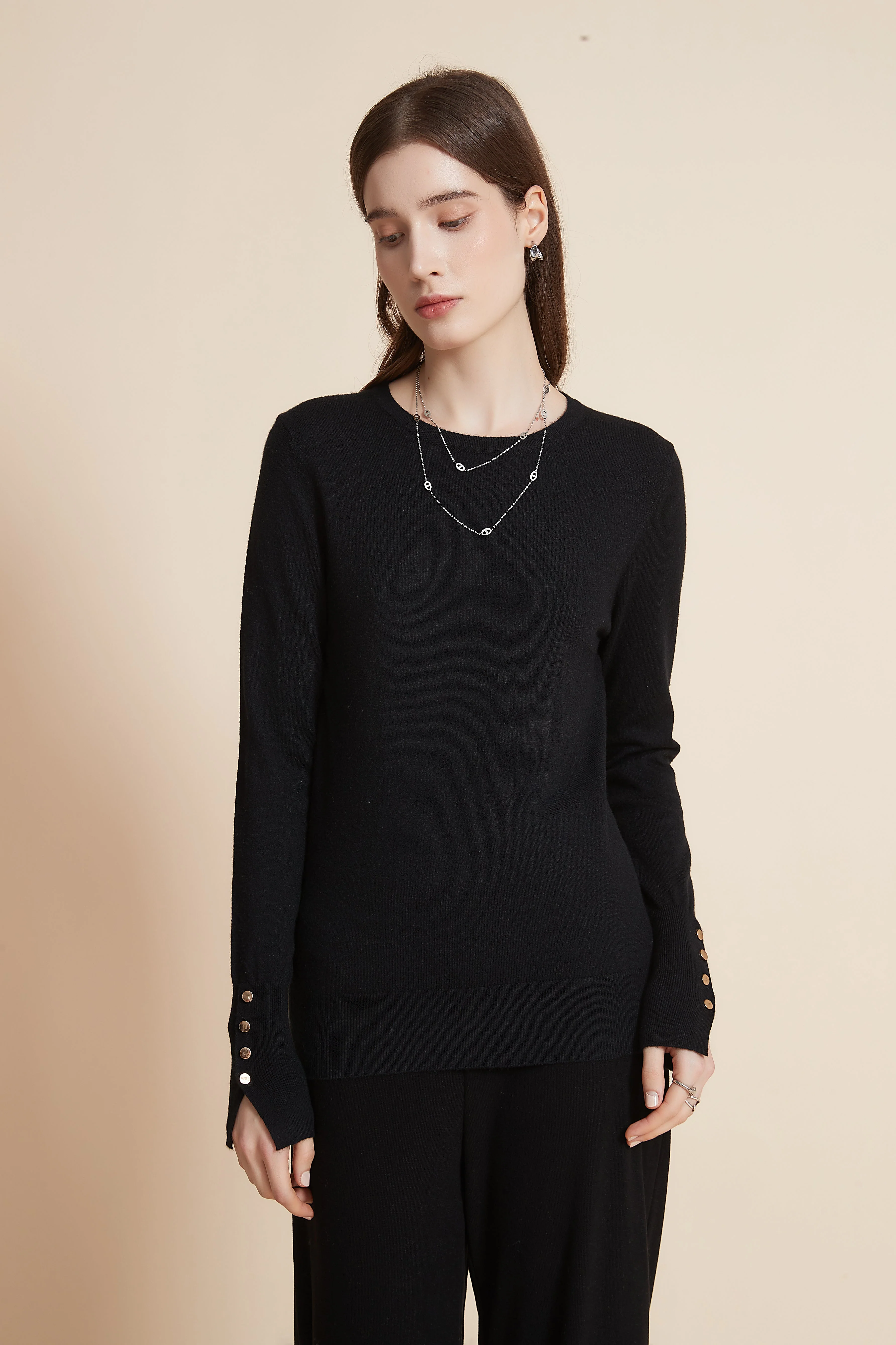 Plain Long Sleeve Blouse with Metallic Button Details - Image 17