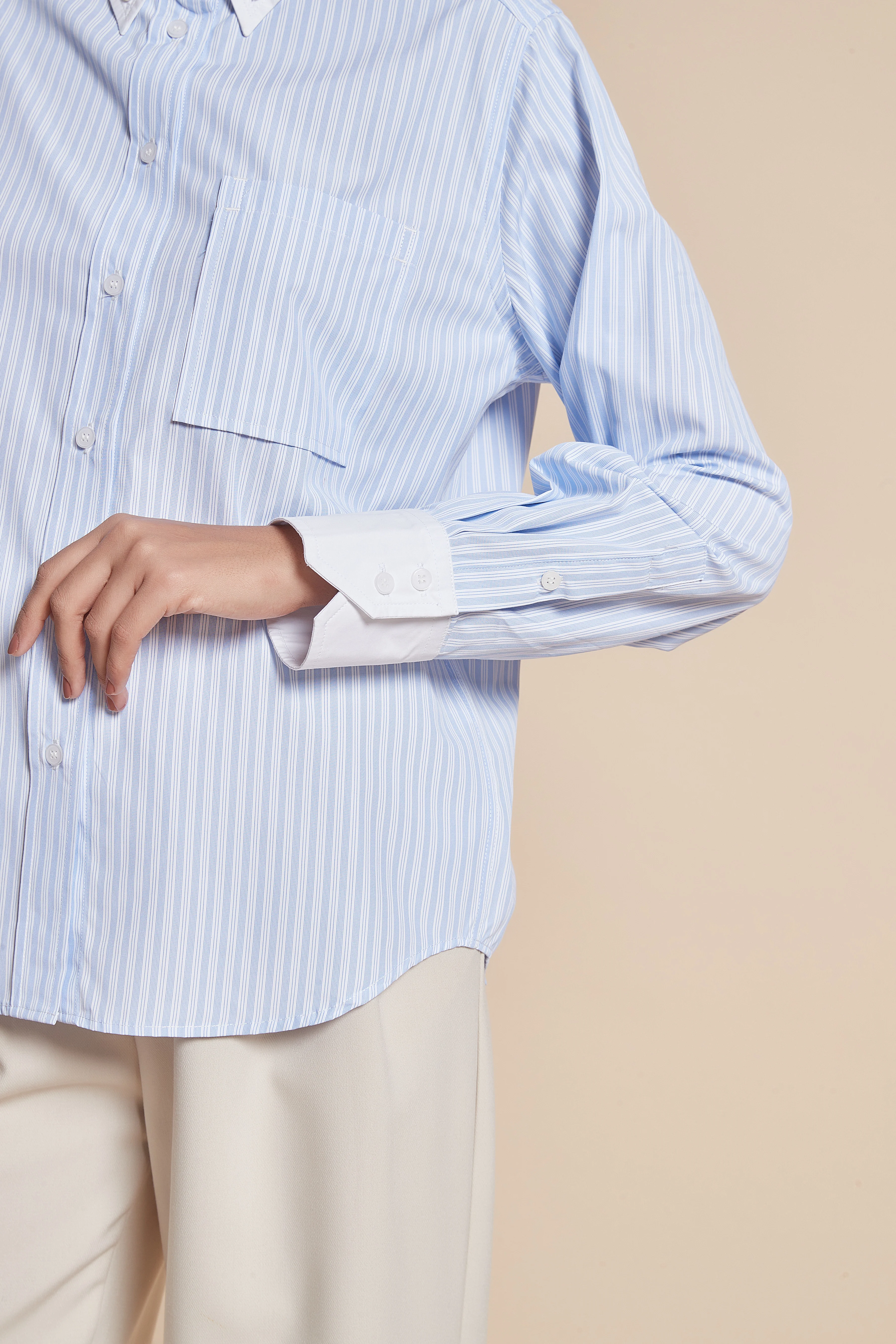 Women'S Blouse With Long Sleeves, Shirt Collar, And Vertical Stripes - Image 13