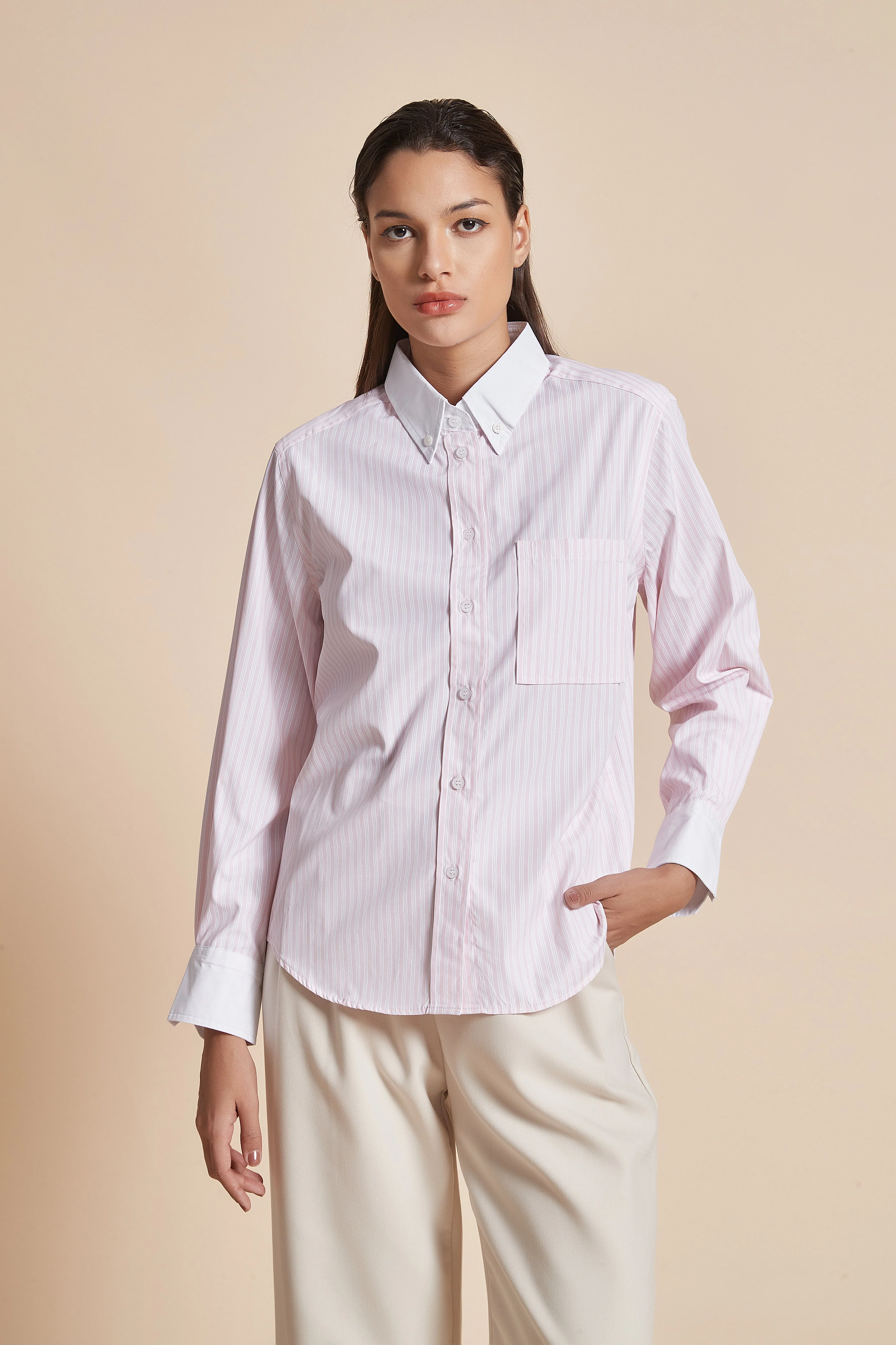 Women'S Blouse With Long Sleeves, Shirt Collar, And Vertical Stripes - Image 15