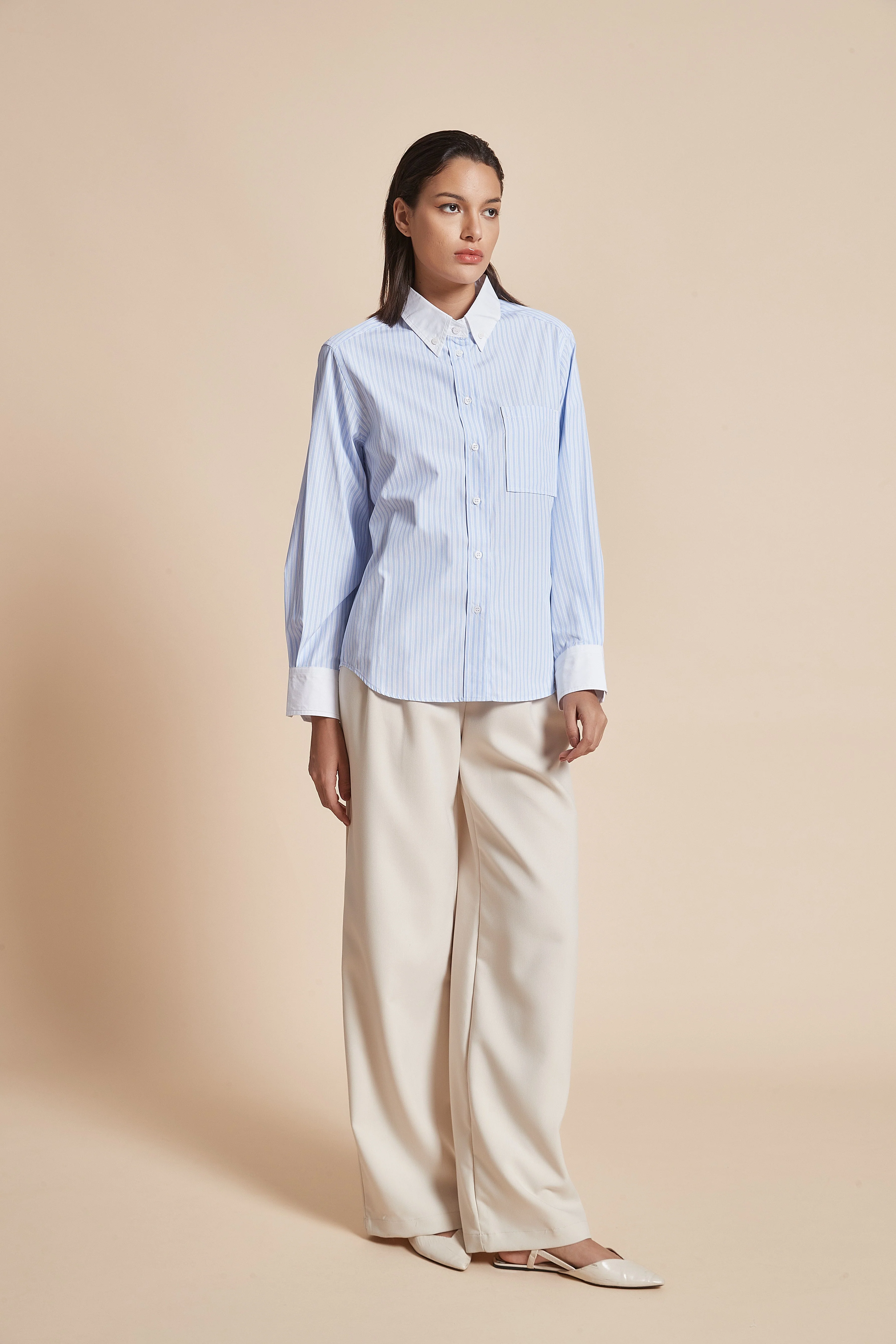 Women'S Blouse With Long Sleeves, Shirt Collar, And Vertical Stripes - Image 16