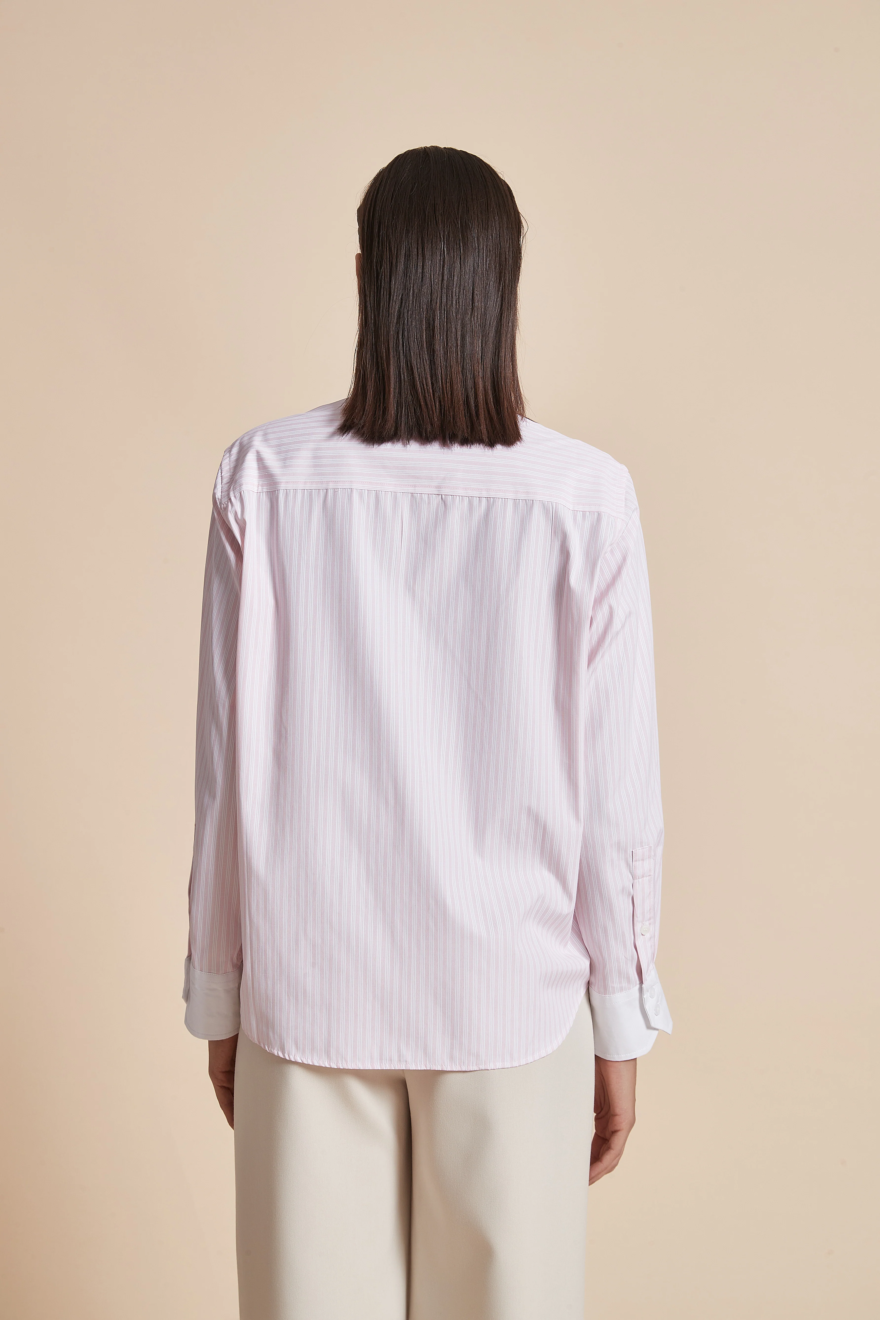 Women'S Blouse With Long Sleeves, Shirt Collar, And Vertical Stripes - Image 2