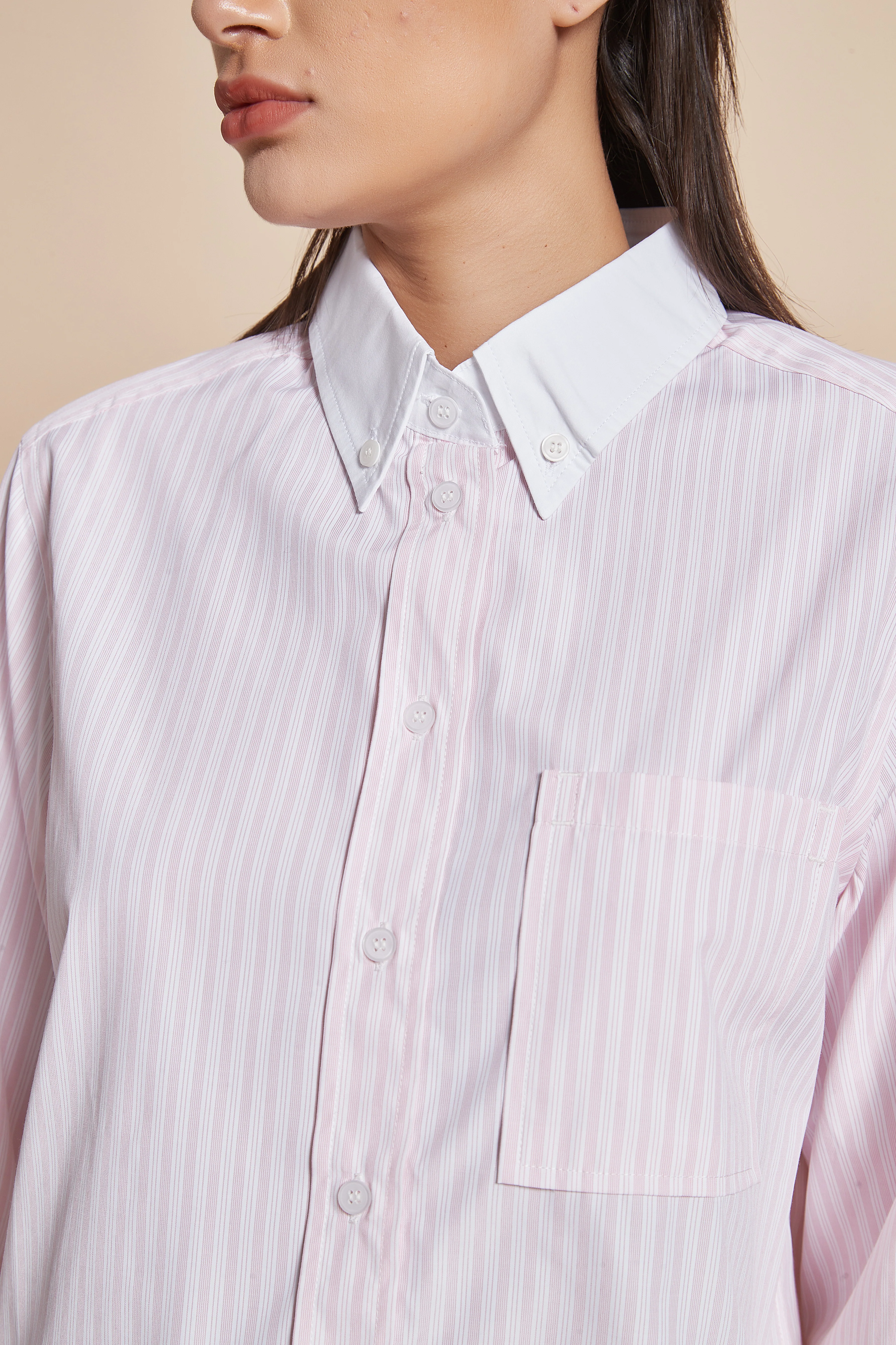 Women'S Blouse With Long Sleeves, Shirt Collar, And Vertical Stripes - Image 4