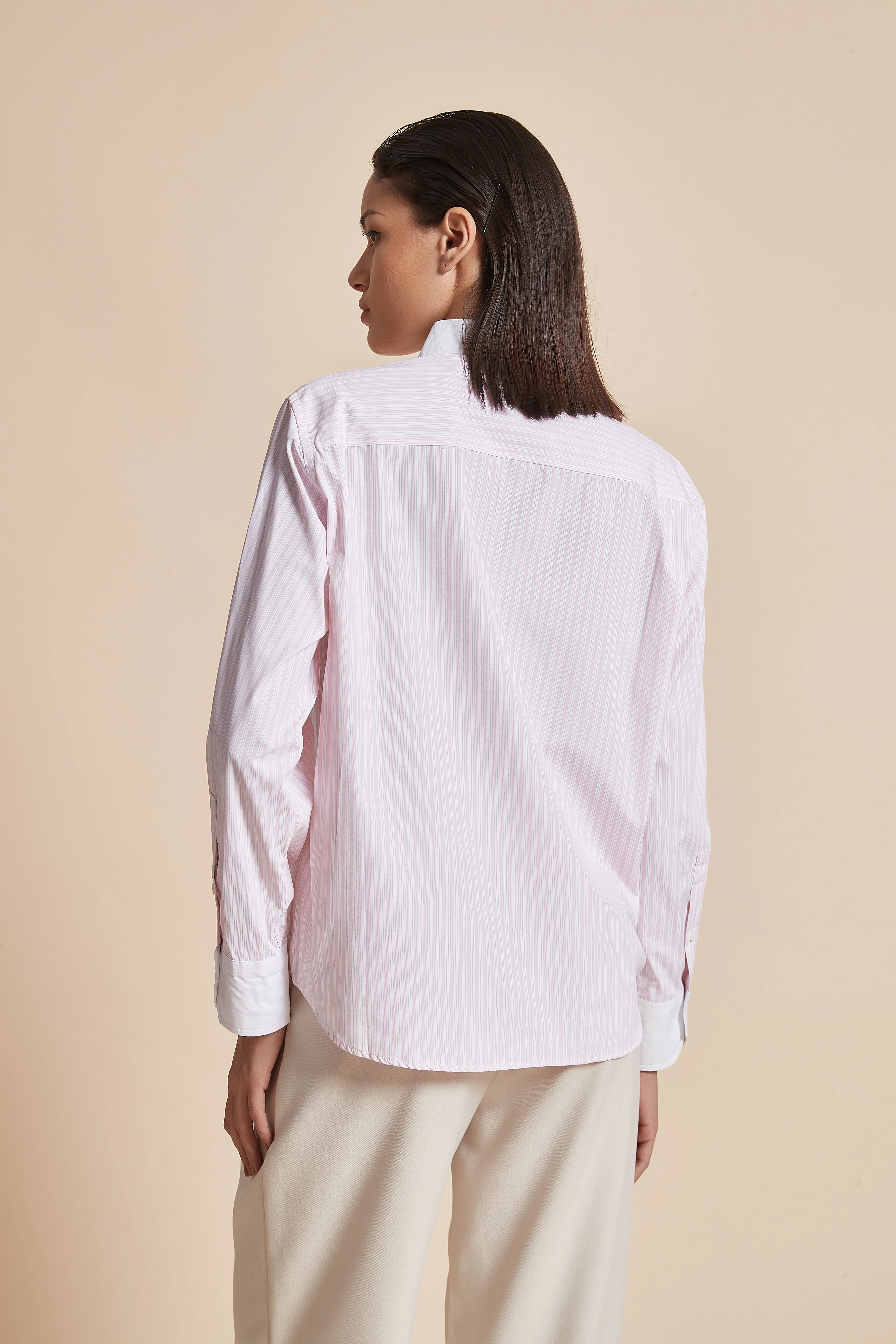 Women'S Blouse With Long Sleeves, Shirt Collar, And Vertical Stripes - Image 6