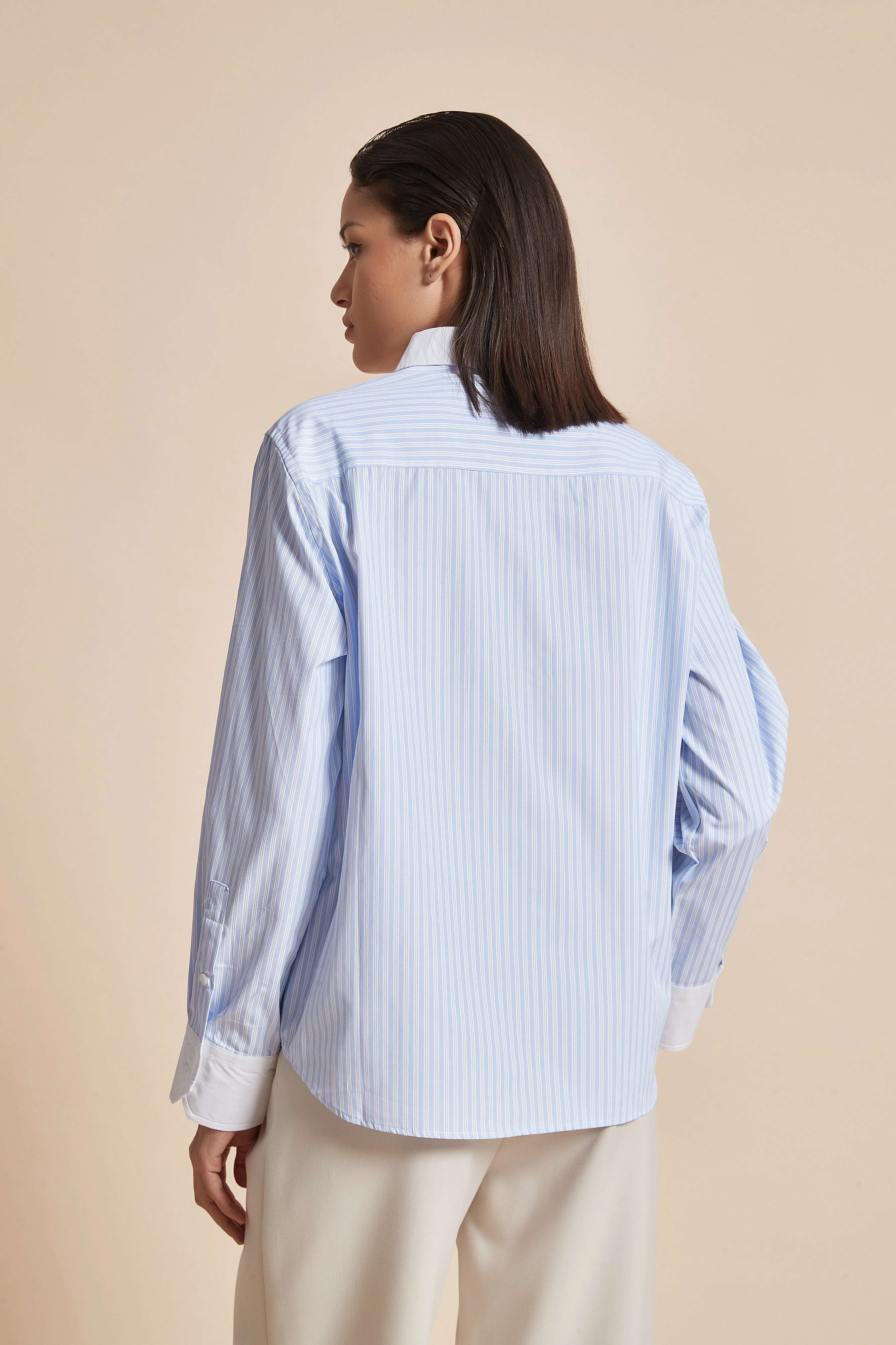 Women'S Blouse With Long Sleeves, Shirt Collar, And Vertical Stripes - Image 9
