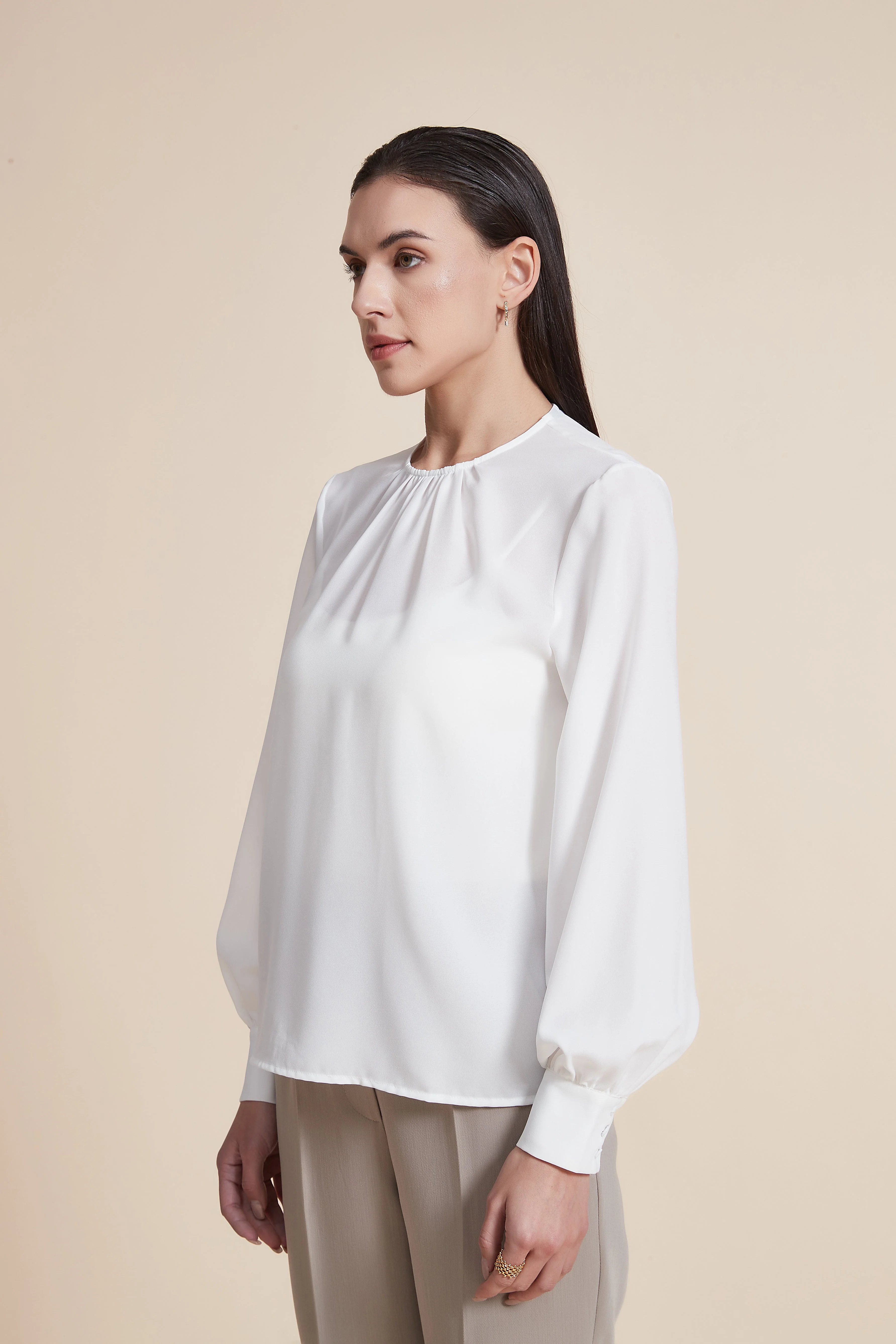 Soft Solid Long Sleeve Blouse - Image 2