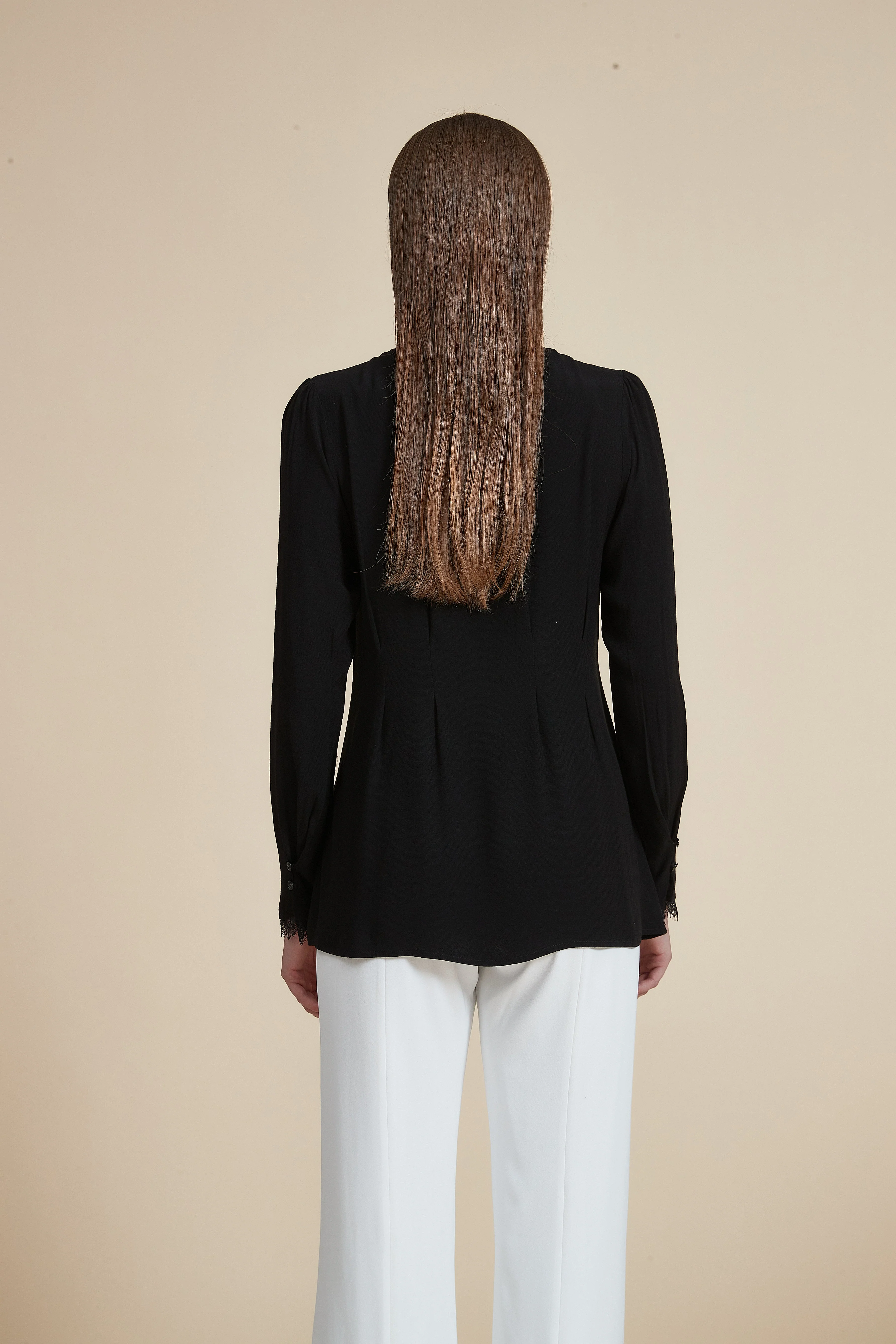 Solid Long Sleeve Ruffled Hip-Length Blouse - Image 3