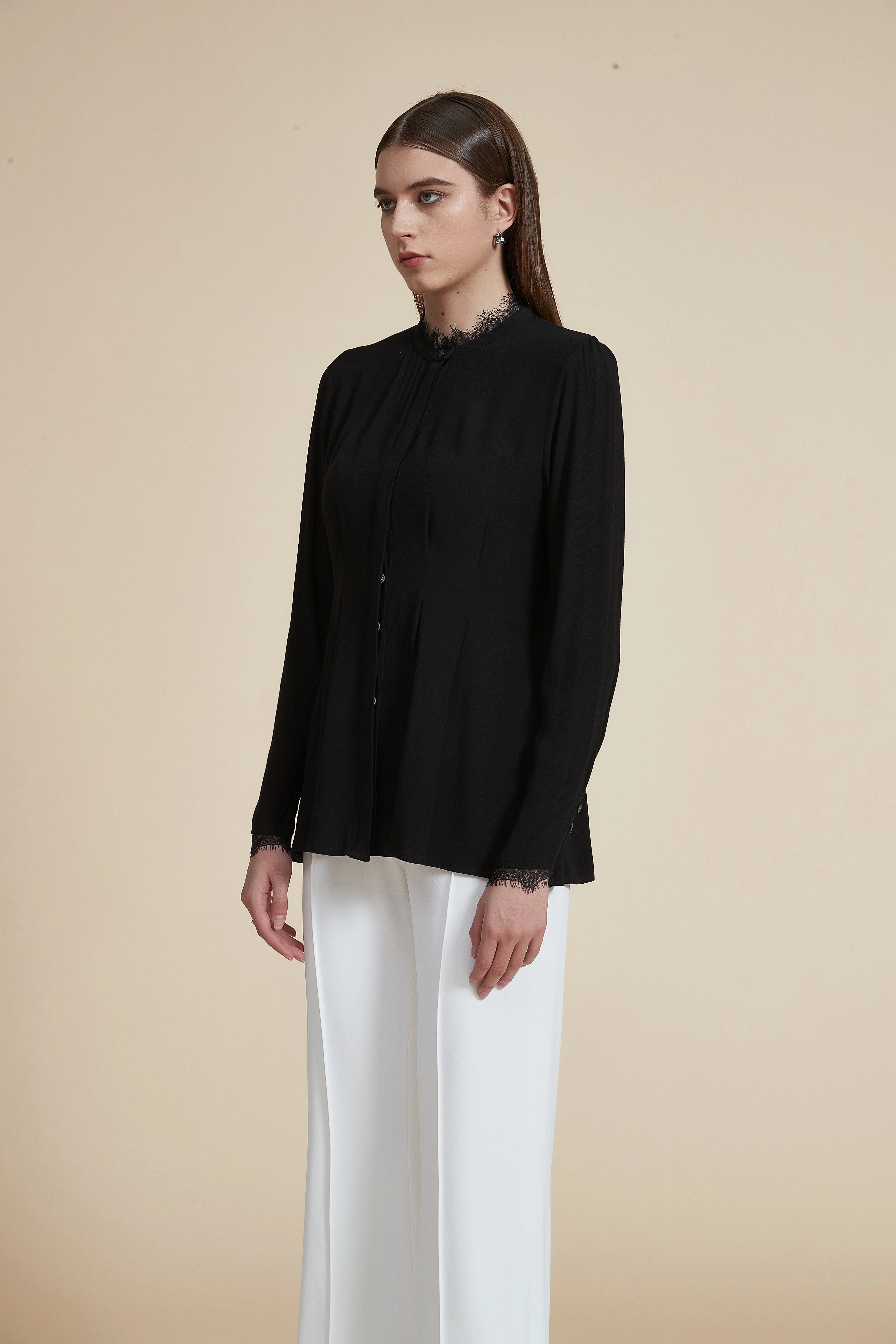 Solid Long Sleeve Ruffled Hip-Length Blouse - Image 6