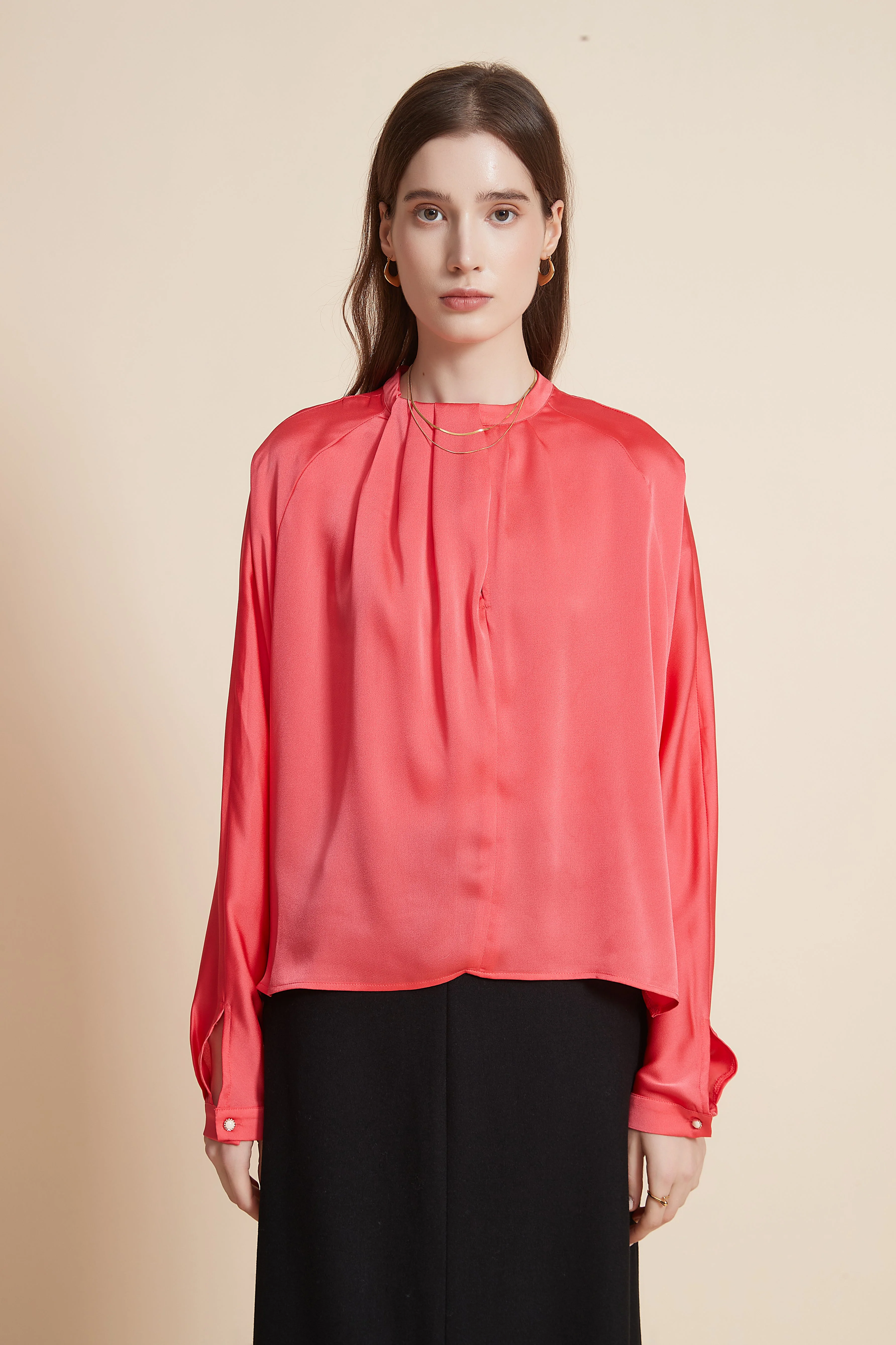 Long Sleeve Ruffled Neck Blouse