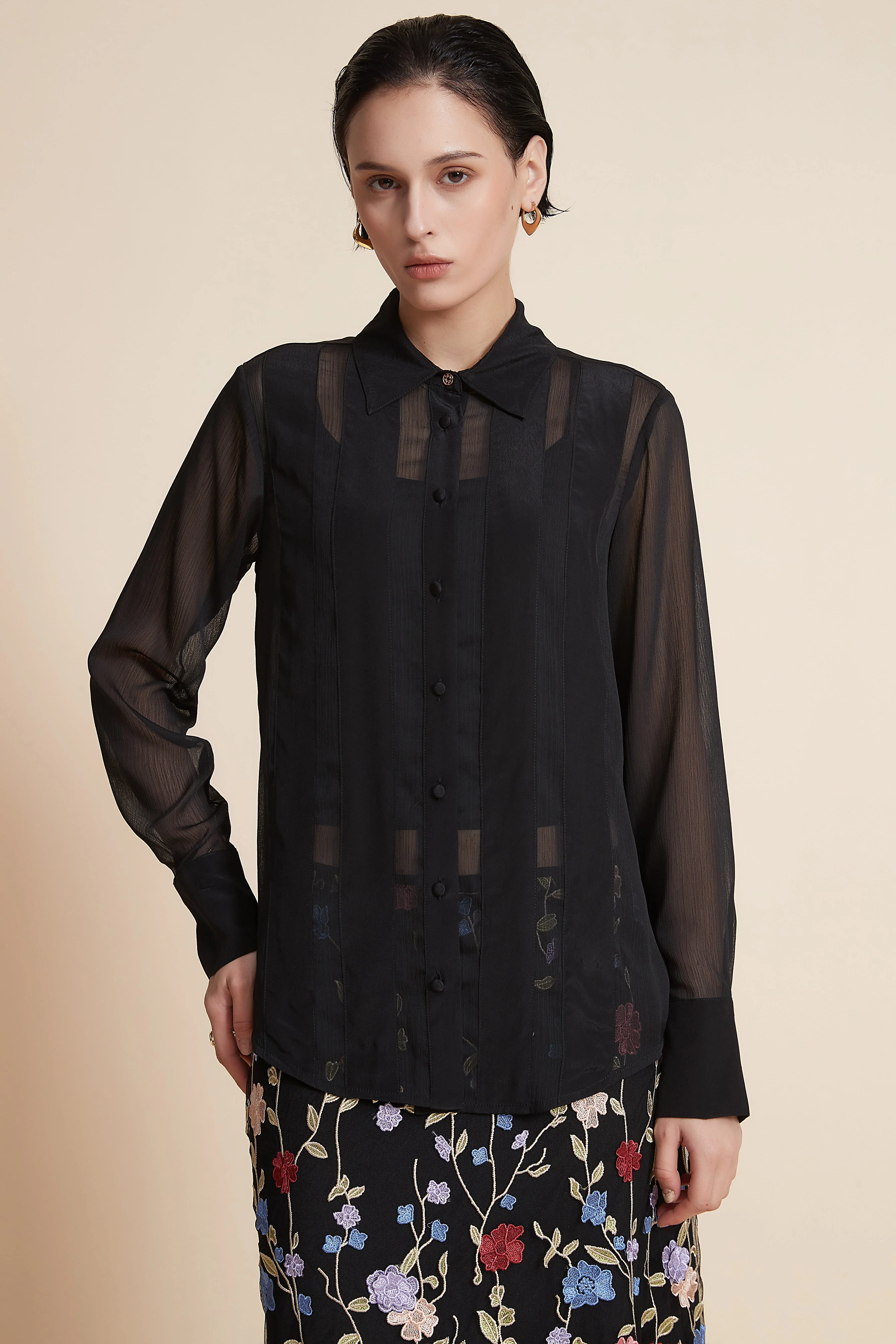 Striped Long Sleeve Blouse with Shirt Collar