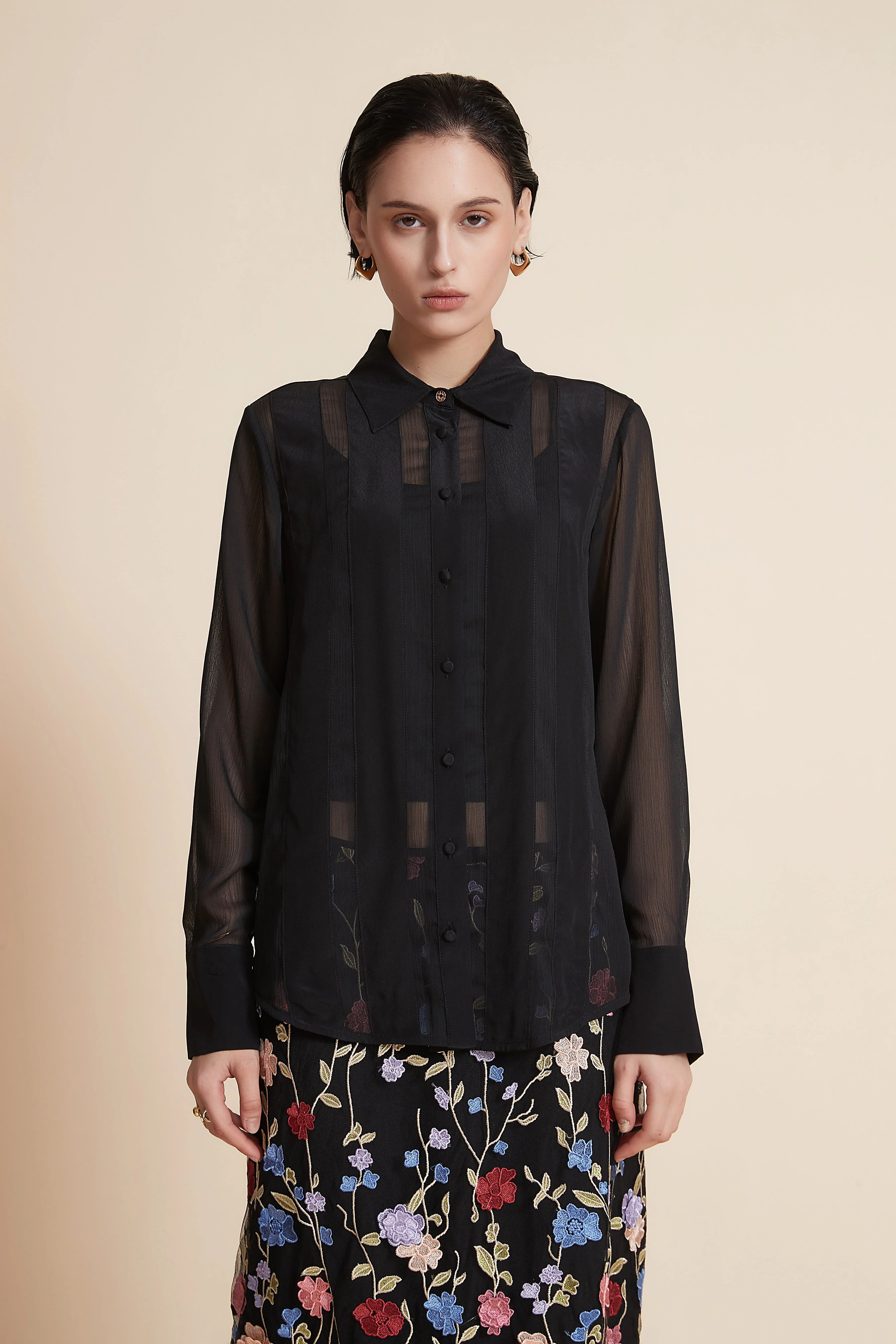 Striped Long Sleeve Blouse with Shirt Collar - Image 2