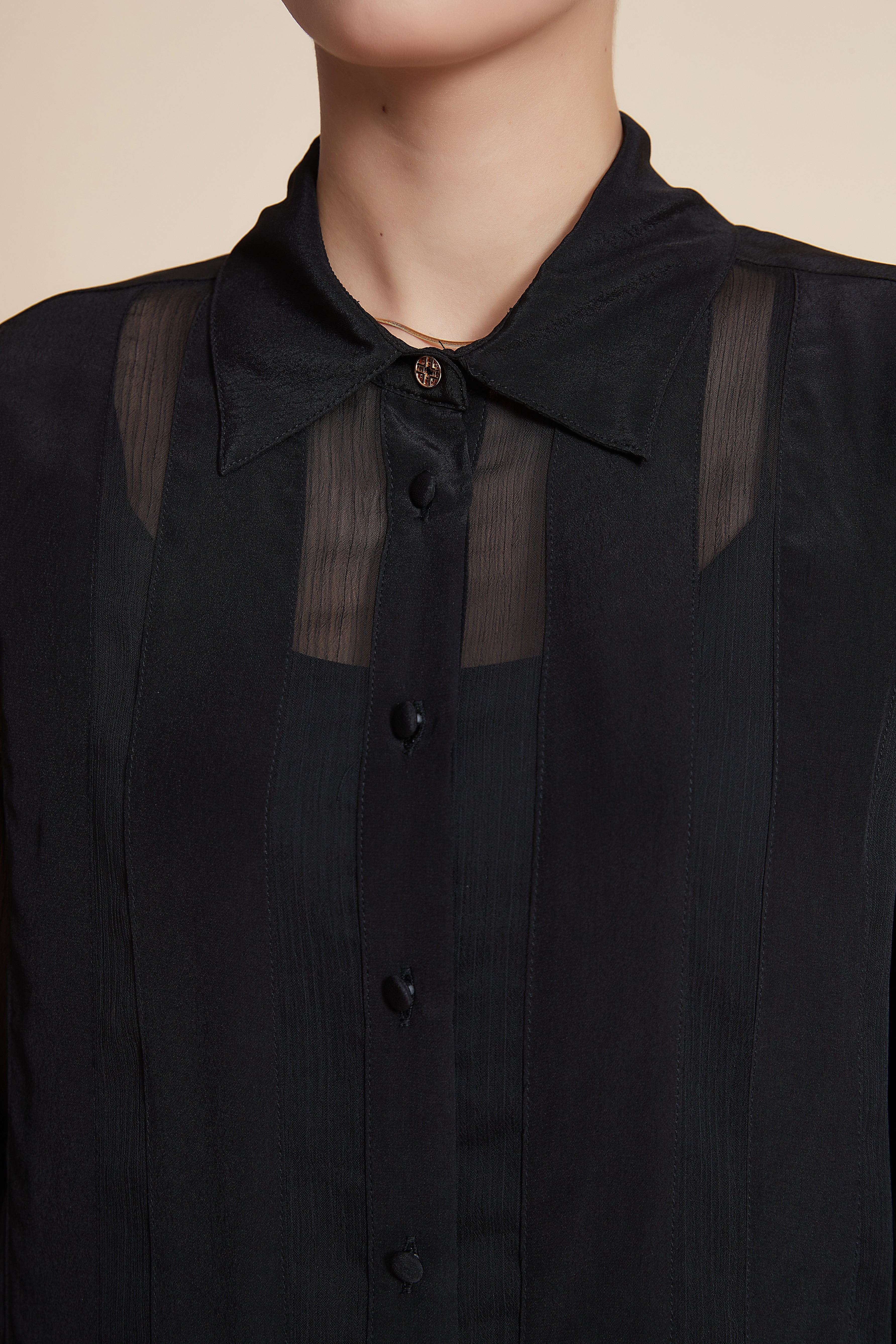 Striped Long Sleeve Blouse with Shirt Collar - Image 4