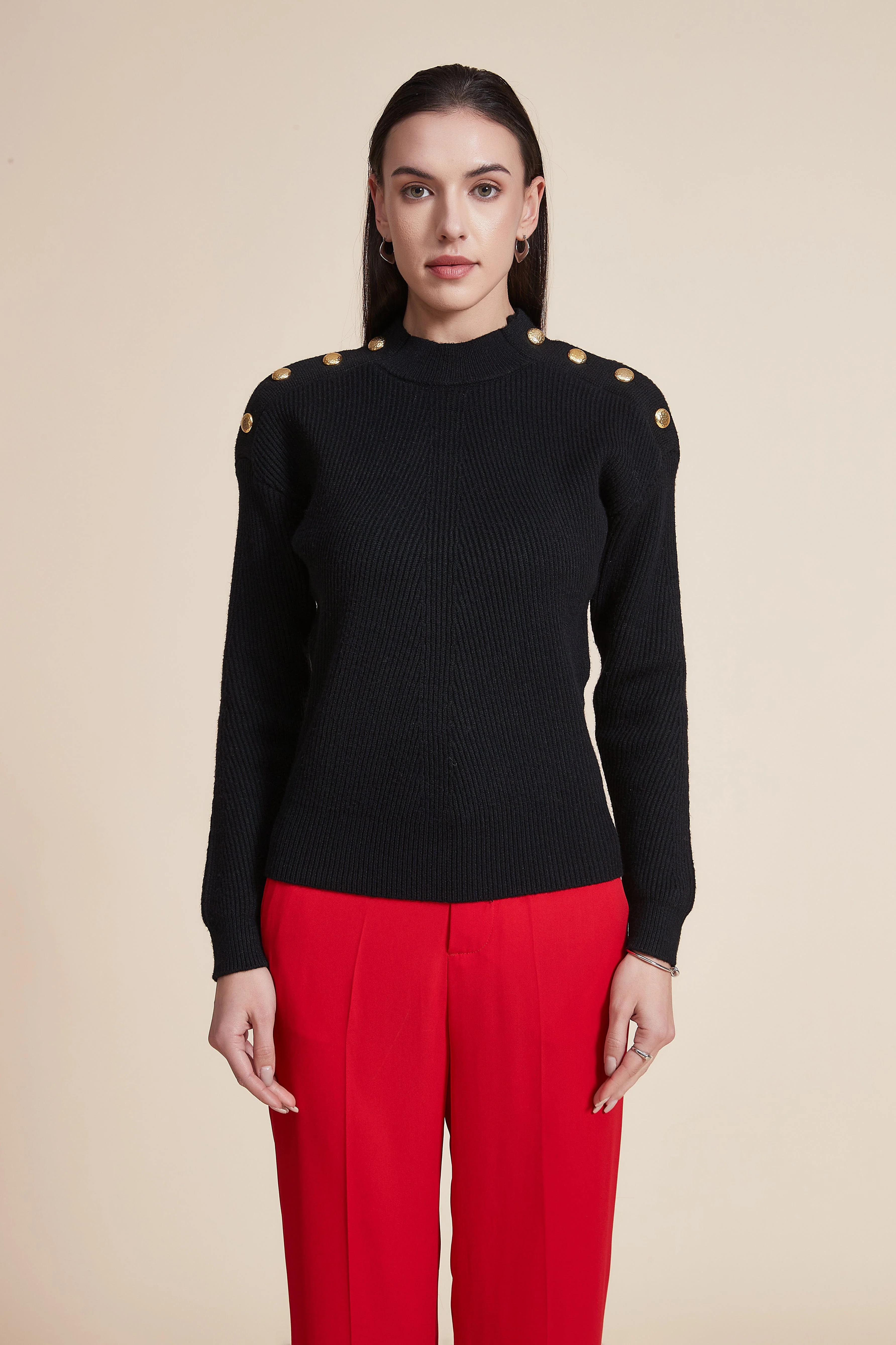 Ribbed Long Sleeve High Neck Blouse - Image 2