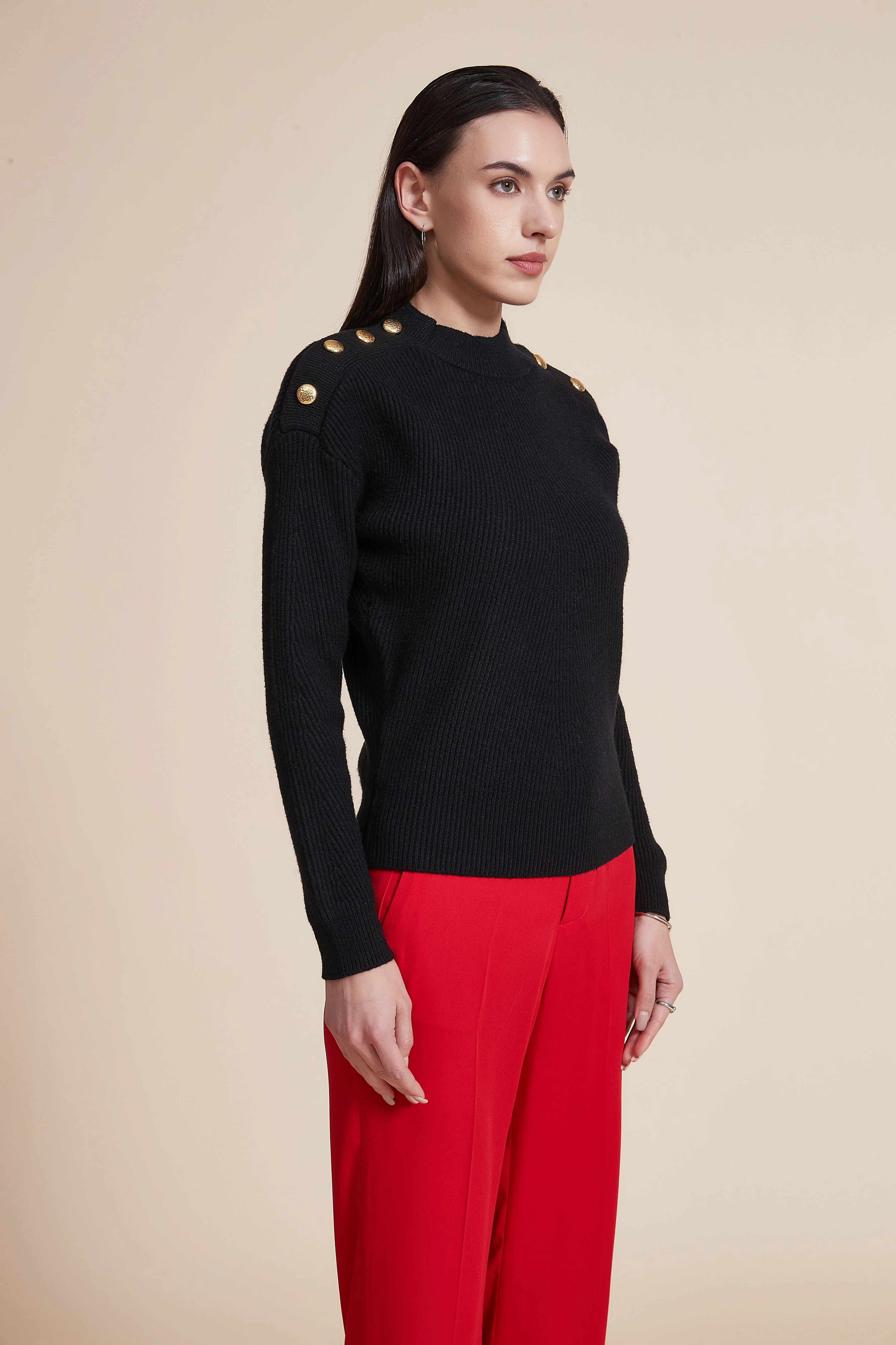Ribbed Long Sleeve High Neck Blouse - Image 3