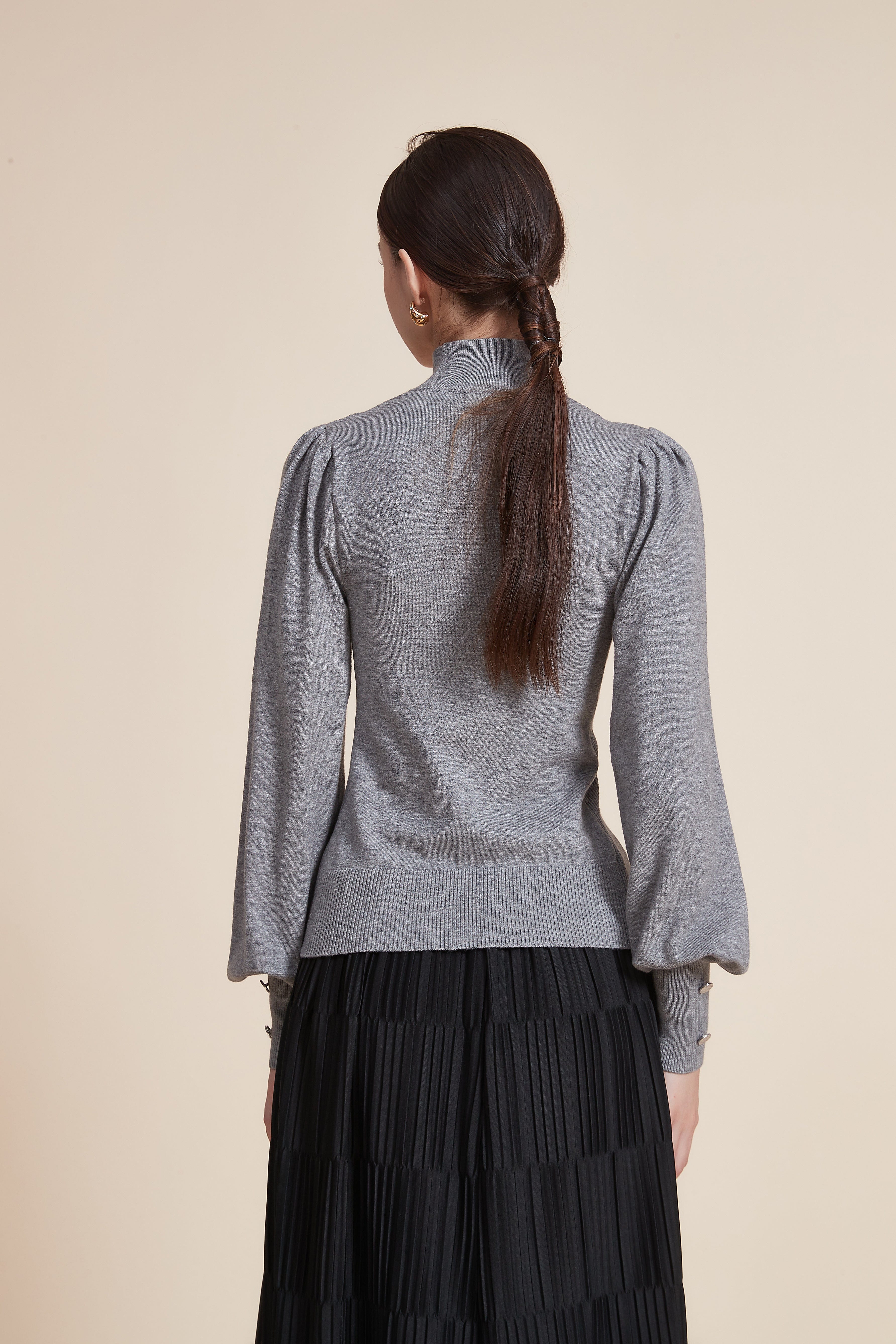 Long Sleeve Loose Blouse with High Neck - Image 12