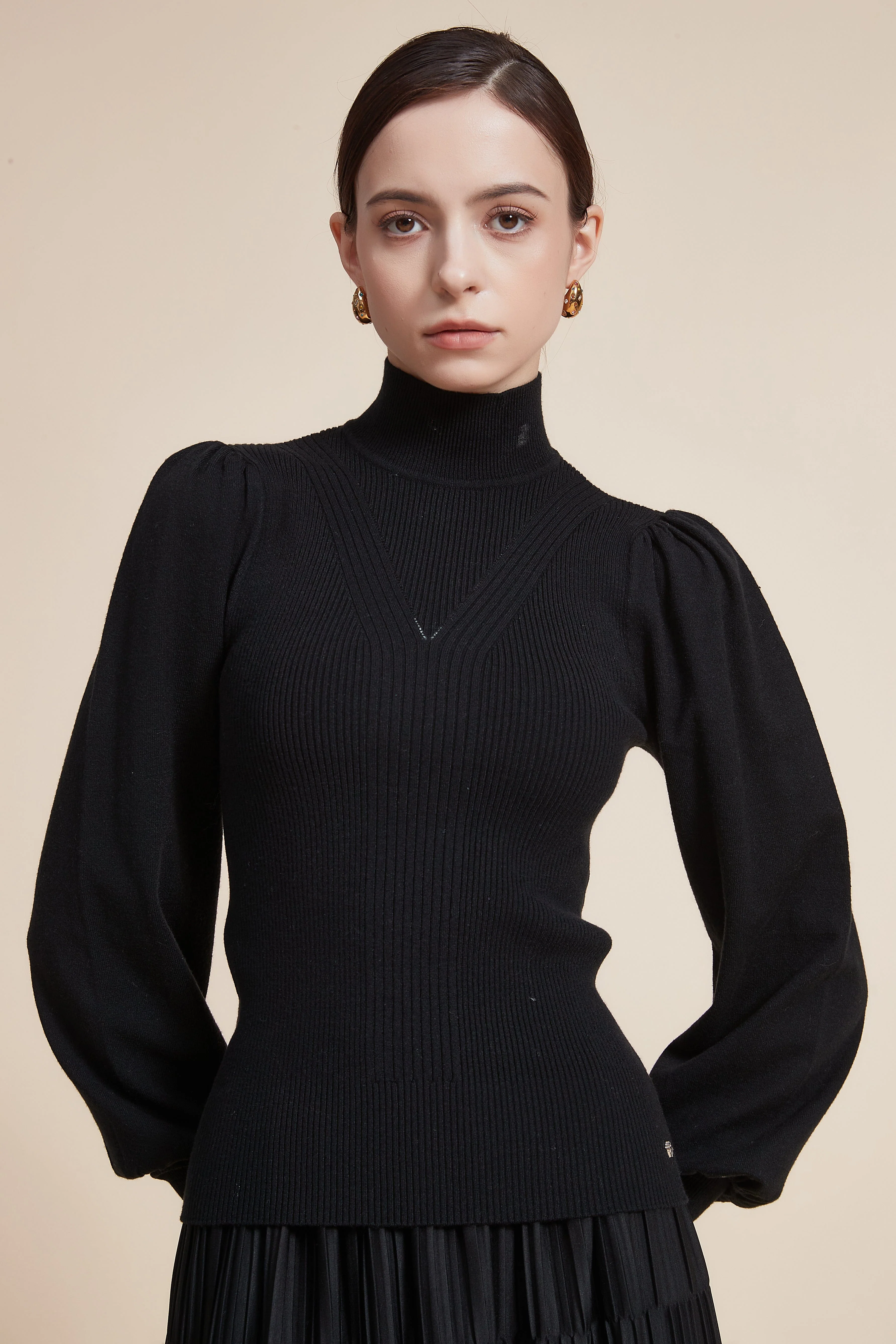 Long Sleeve Loose Blouse with High Neck - Image 13