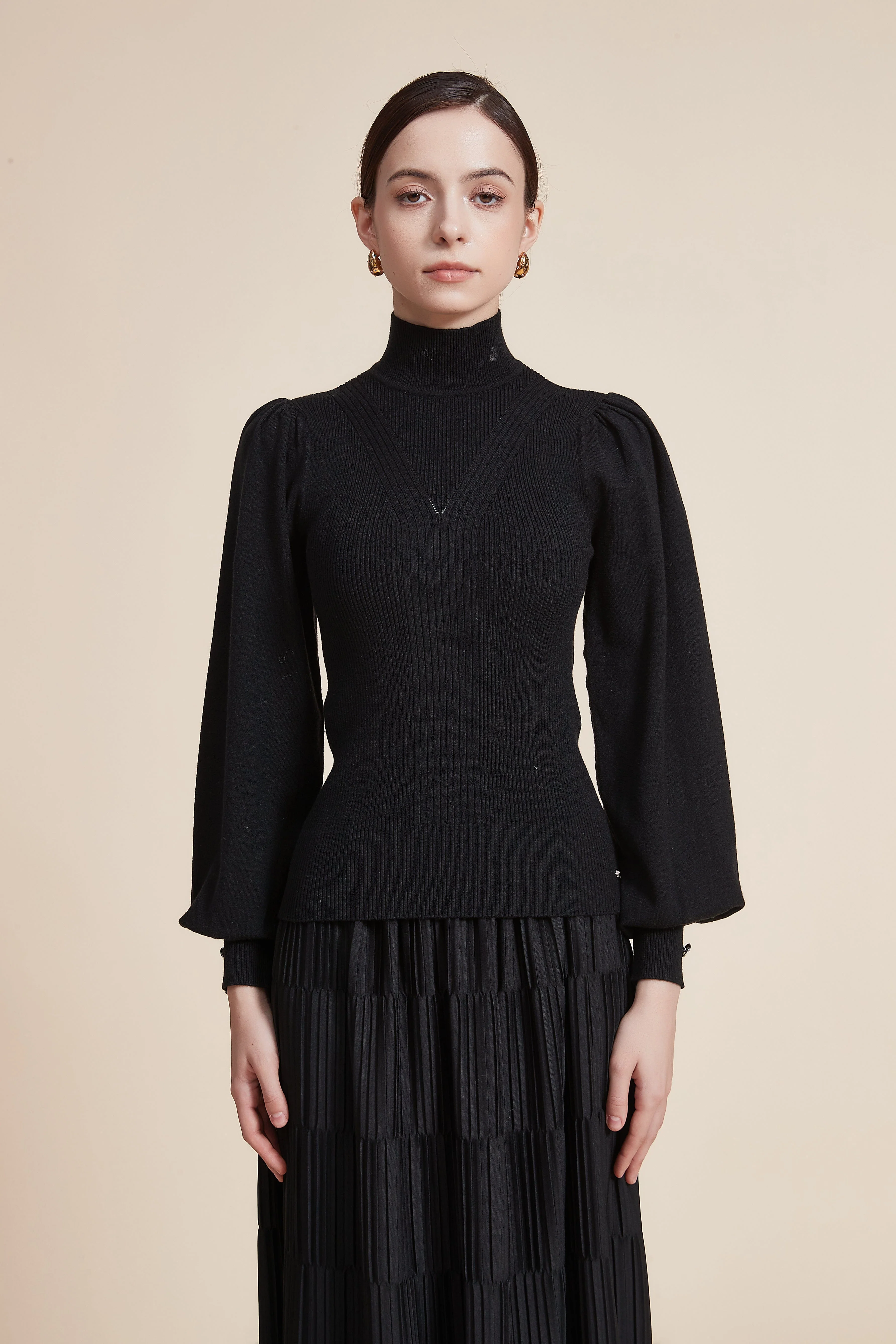 Long Sleeve Loose Blouse with High Neck - Image 14