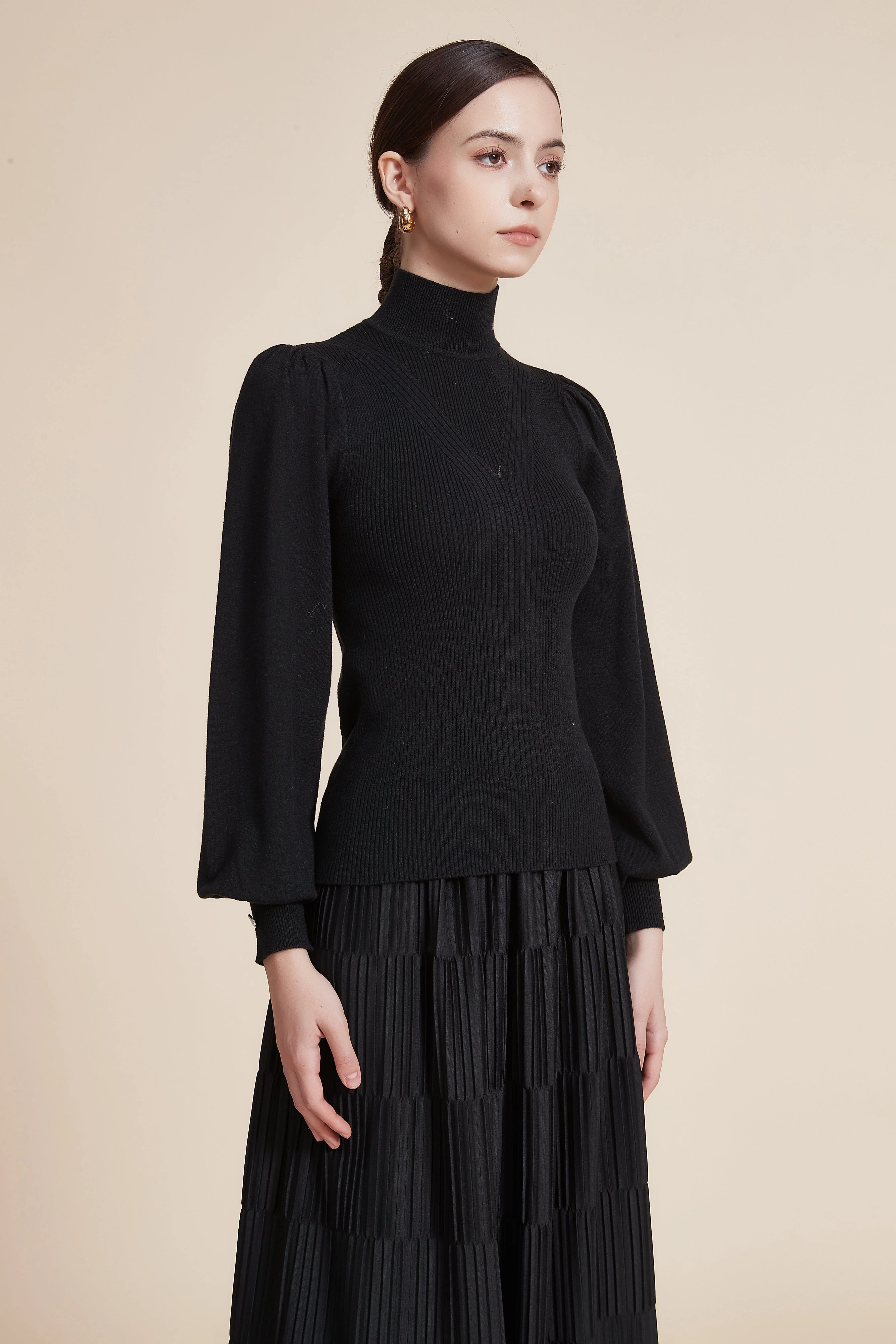 Long Sleeve Loose Blouse with High Neck - Image 15