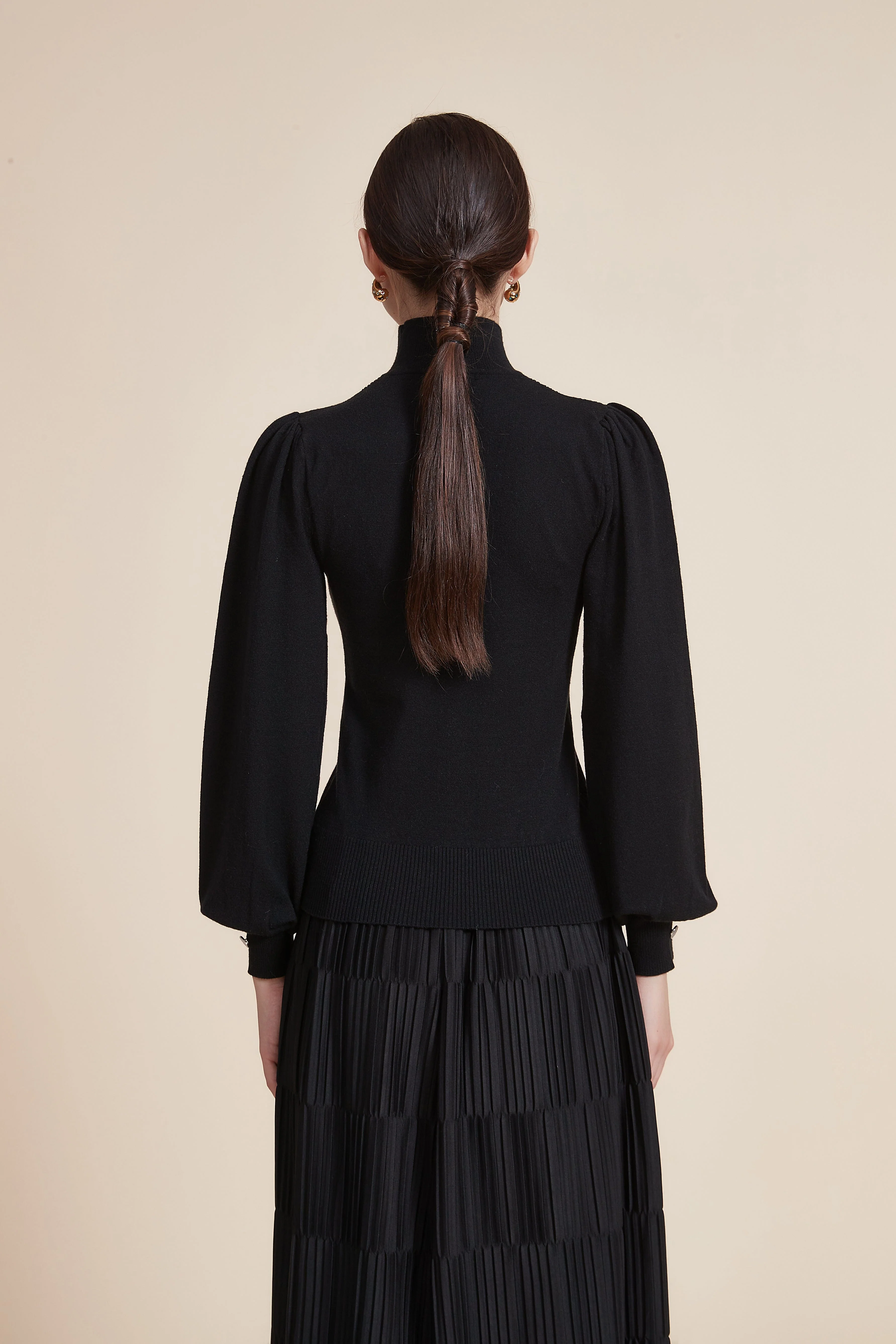 Long Sleeve Loose Blouse with High Neck - Image 18