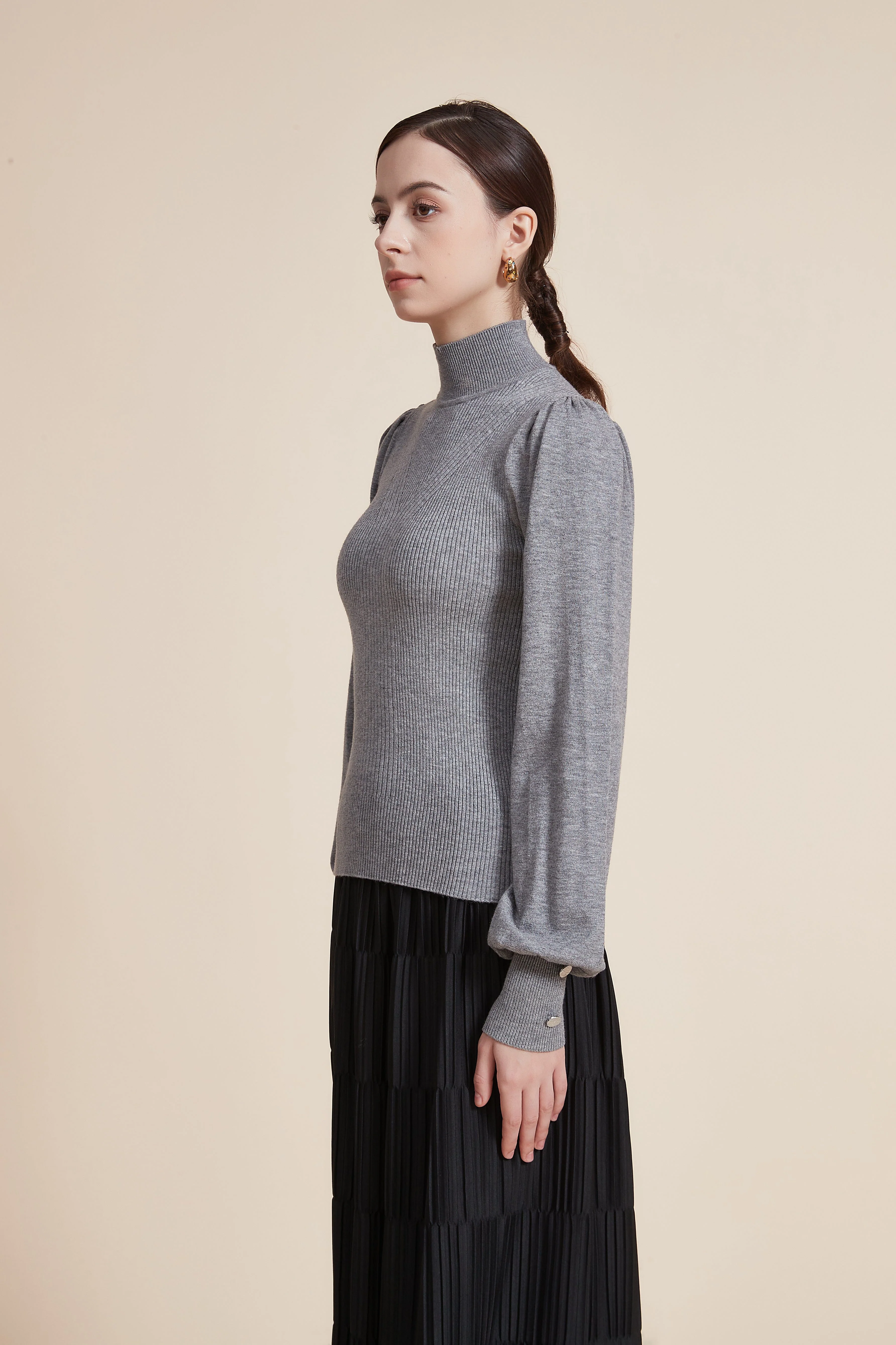 Long Sleeve Loose Blouse with High Neck - Image 8