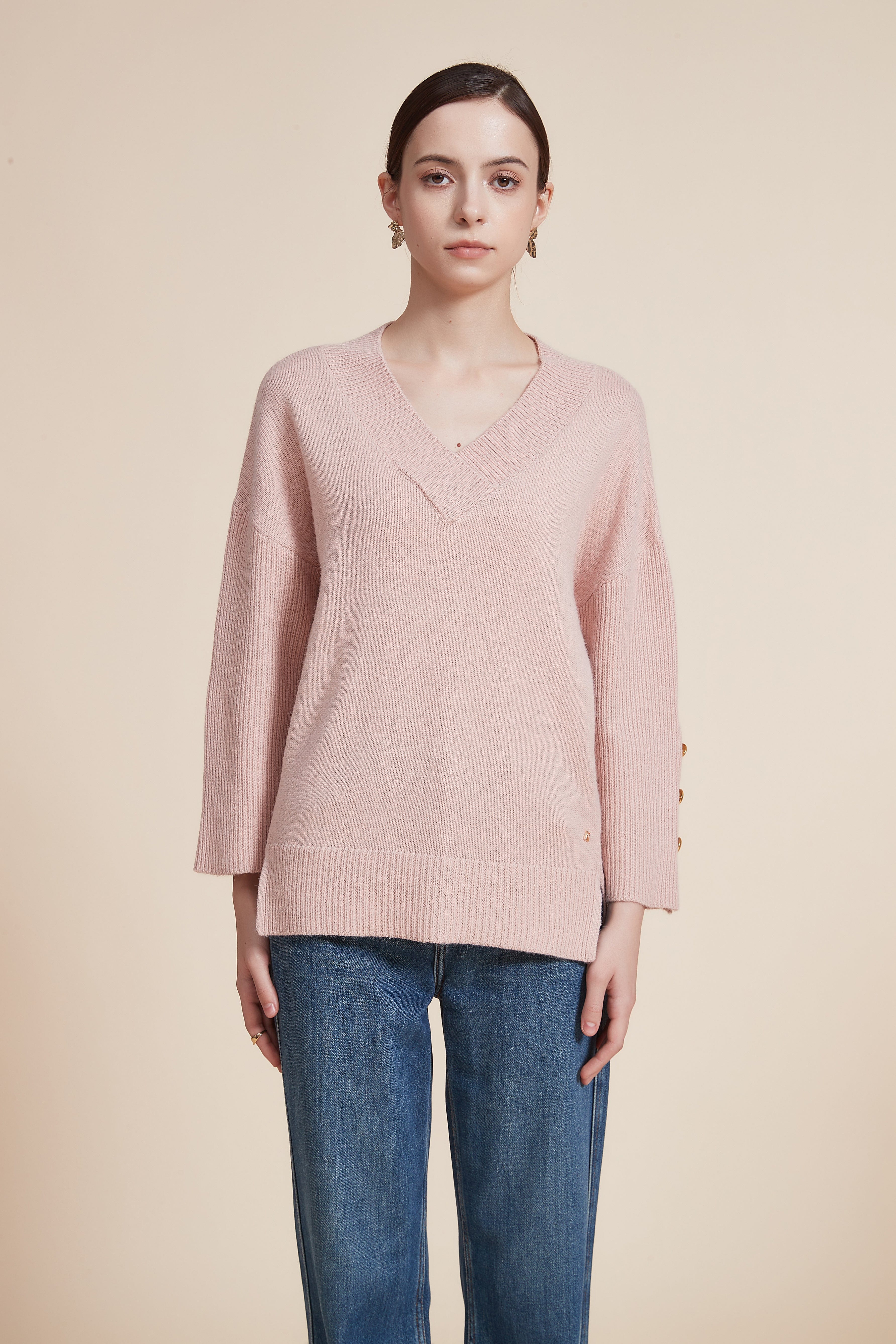 Long Sleeve Ribbed V-Neck Top - Image 2