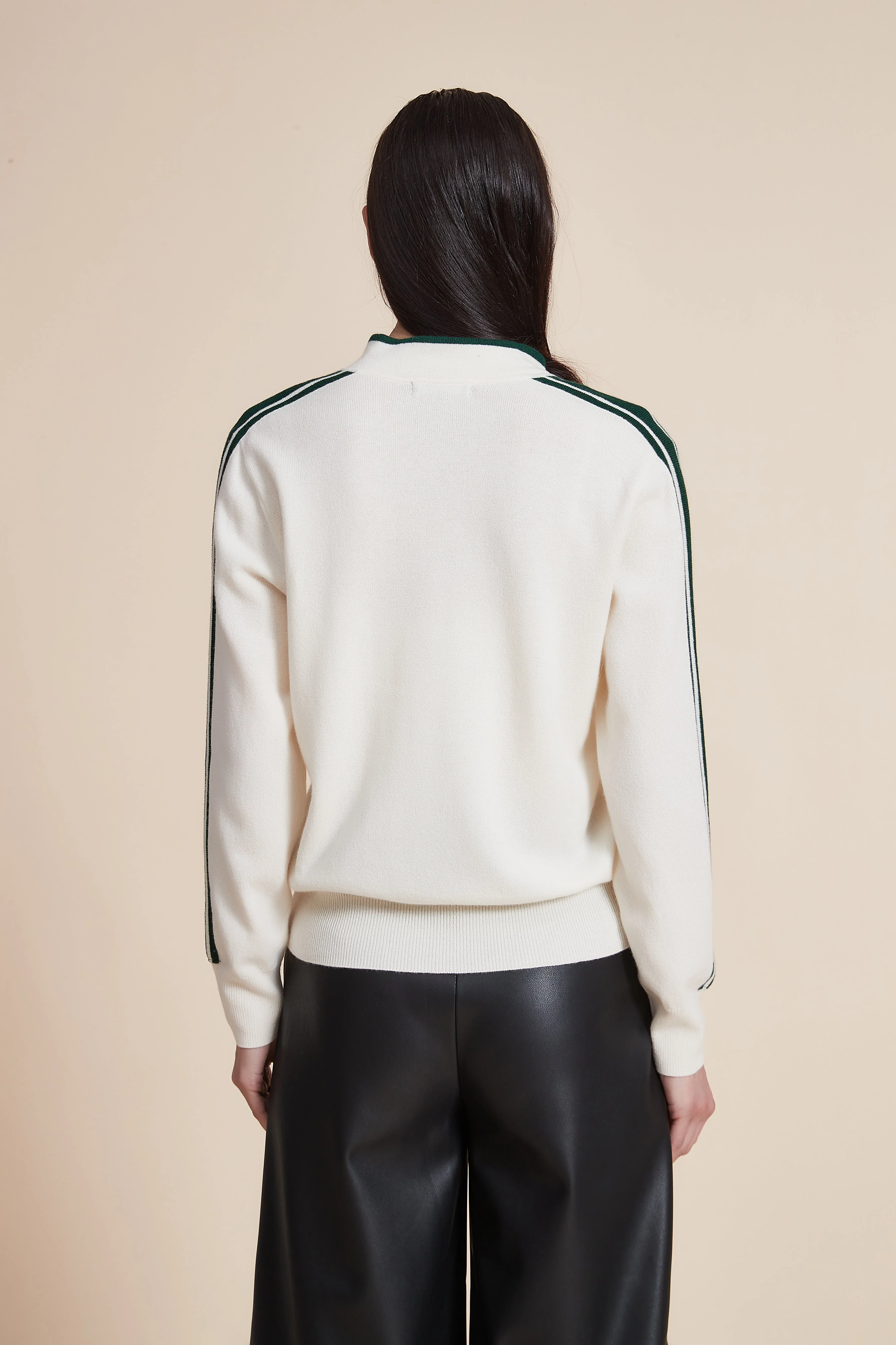V-Neck Solid Sweater with Stripes on Sleeves - Image 8