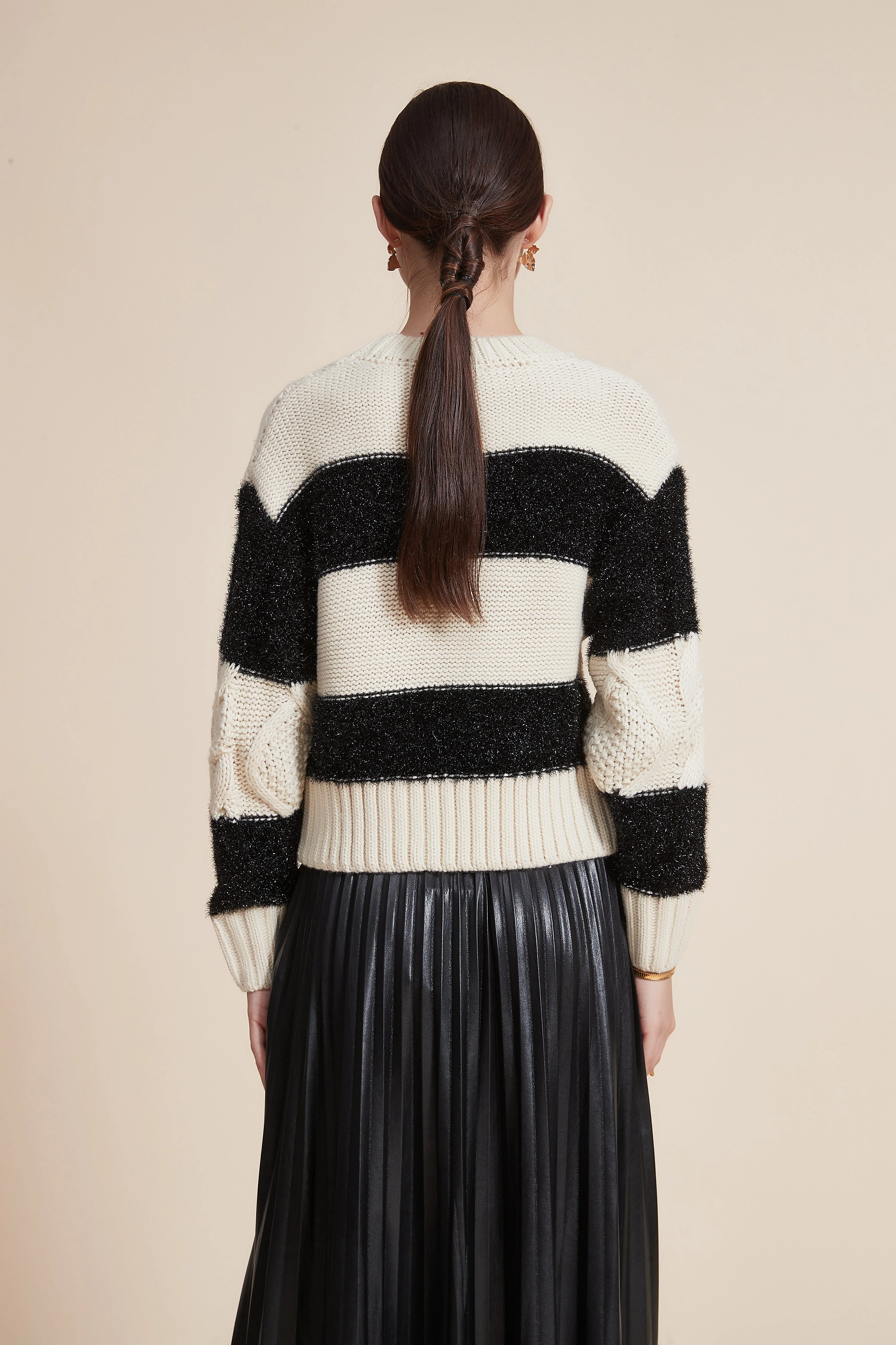Striped Long Sleeve Loose Blouse with Round Neck - Image 3