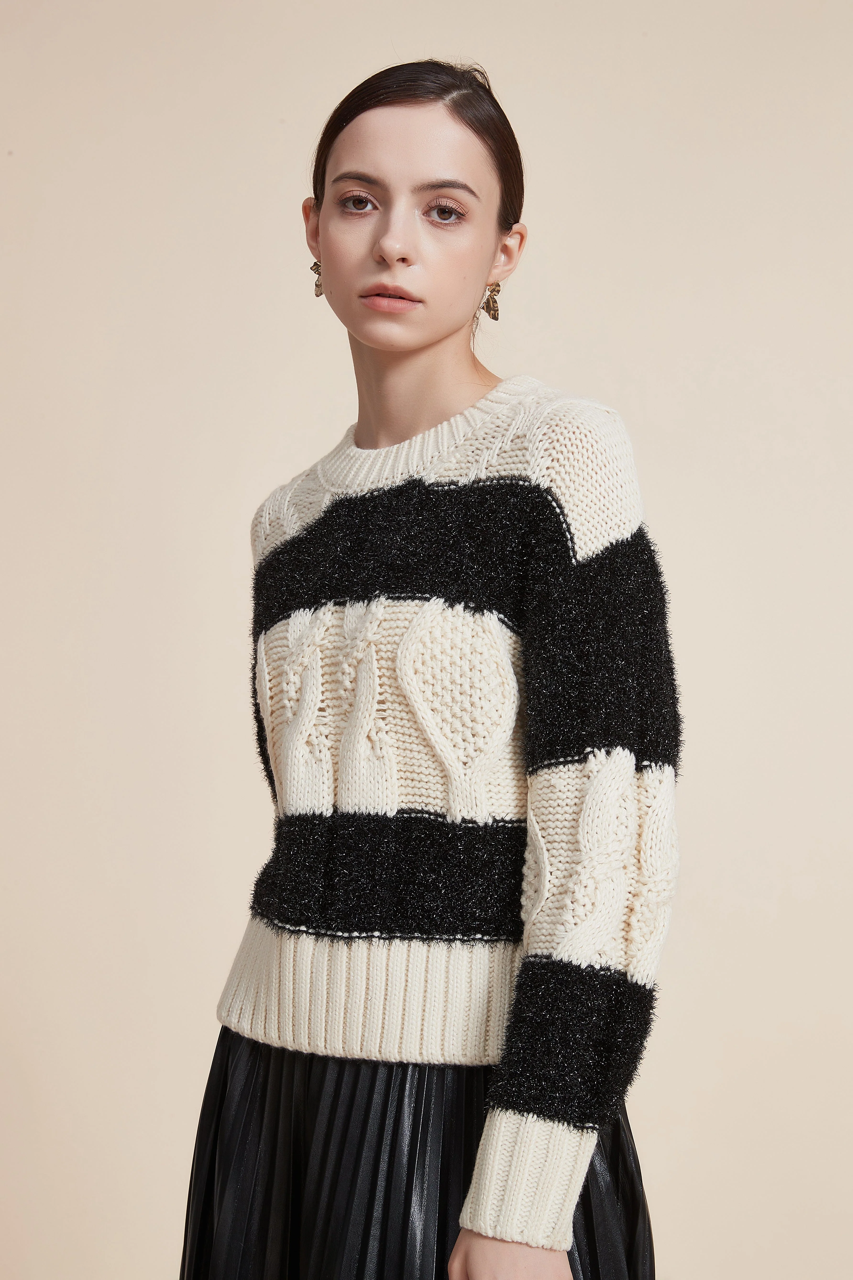Striped Long Sleeve Loose Blouse with Round Neck - Image 5