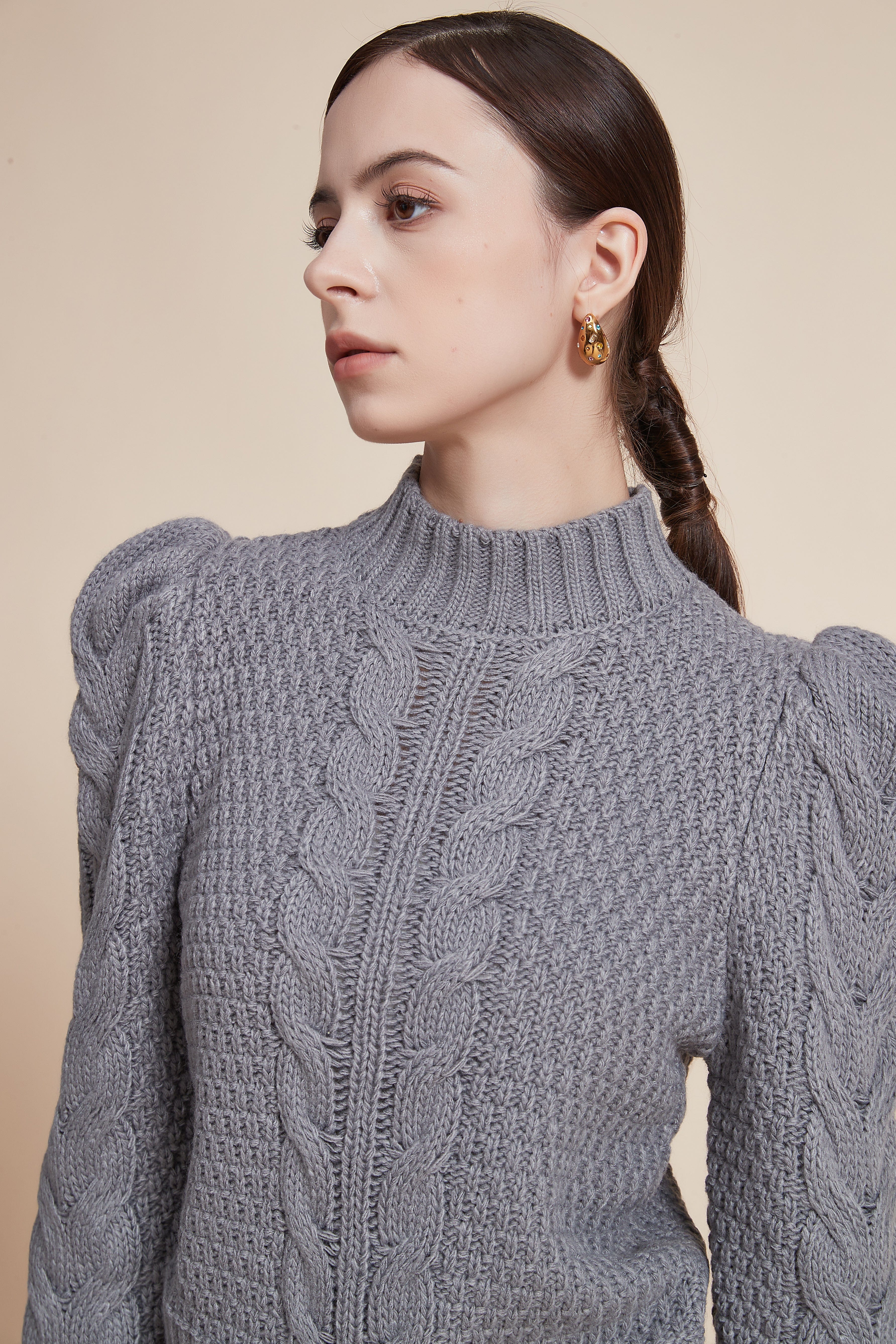Ribbed Long Sleeve Blouse with High Neck - Image 12